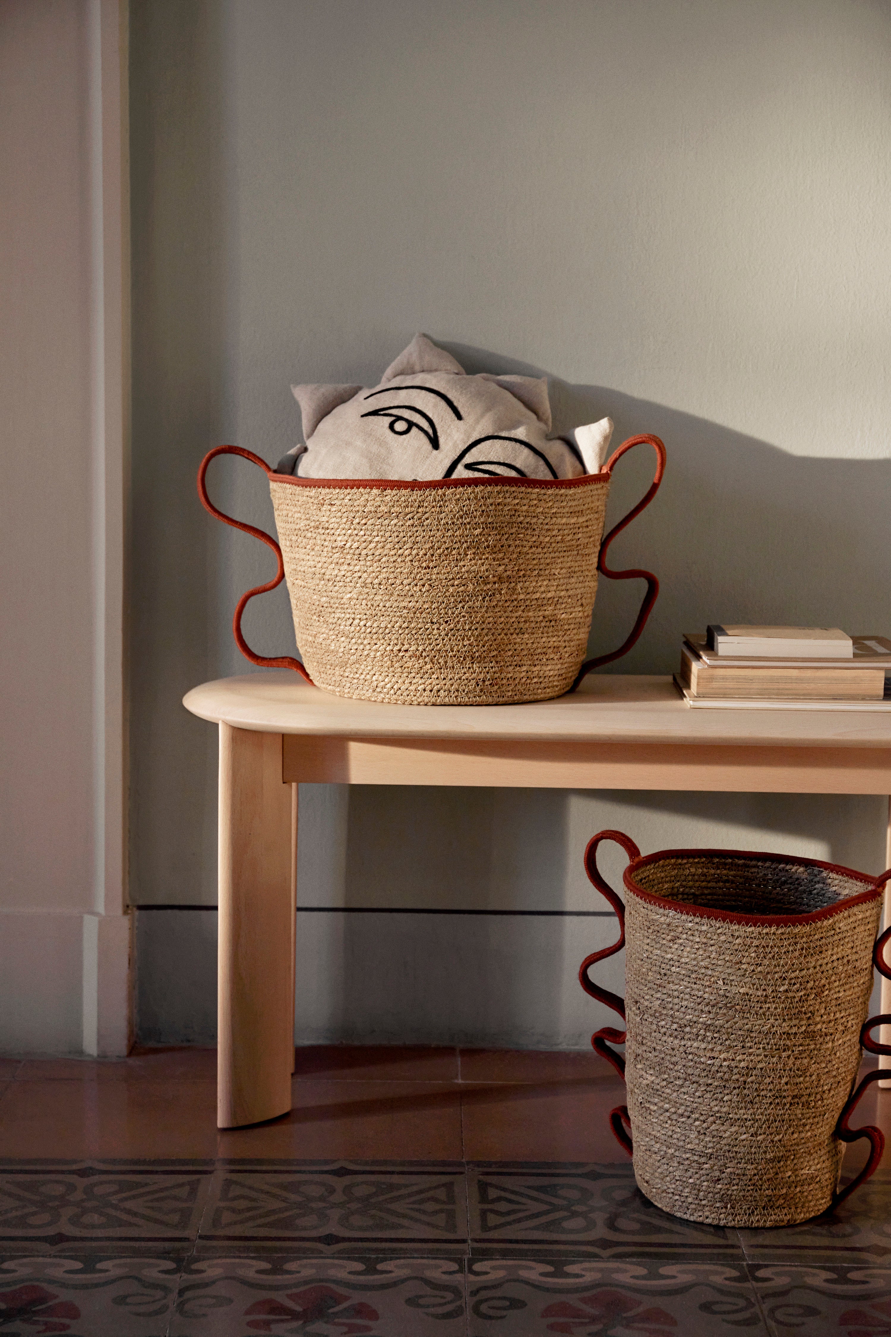 VERSO basket set sea grass with brick string