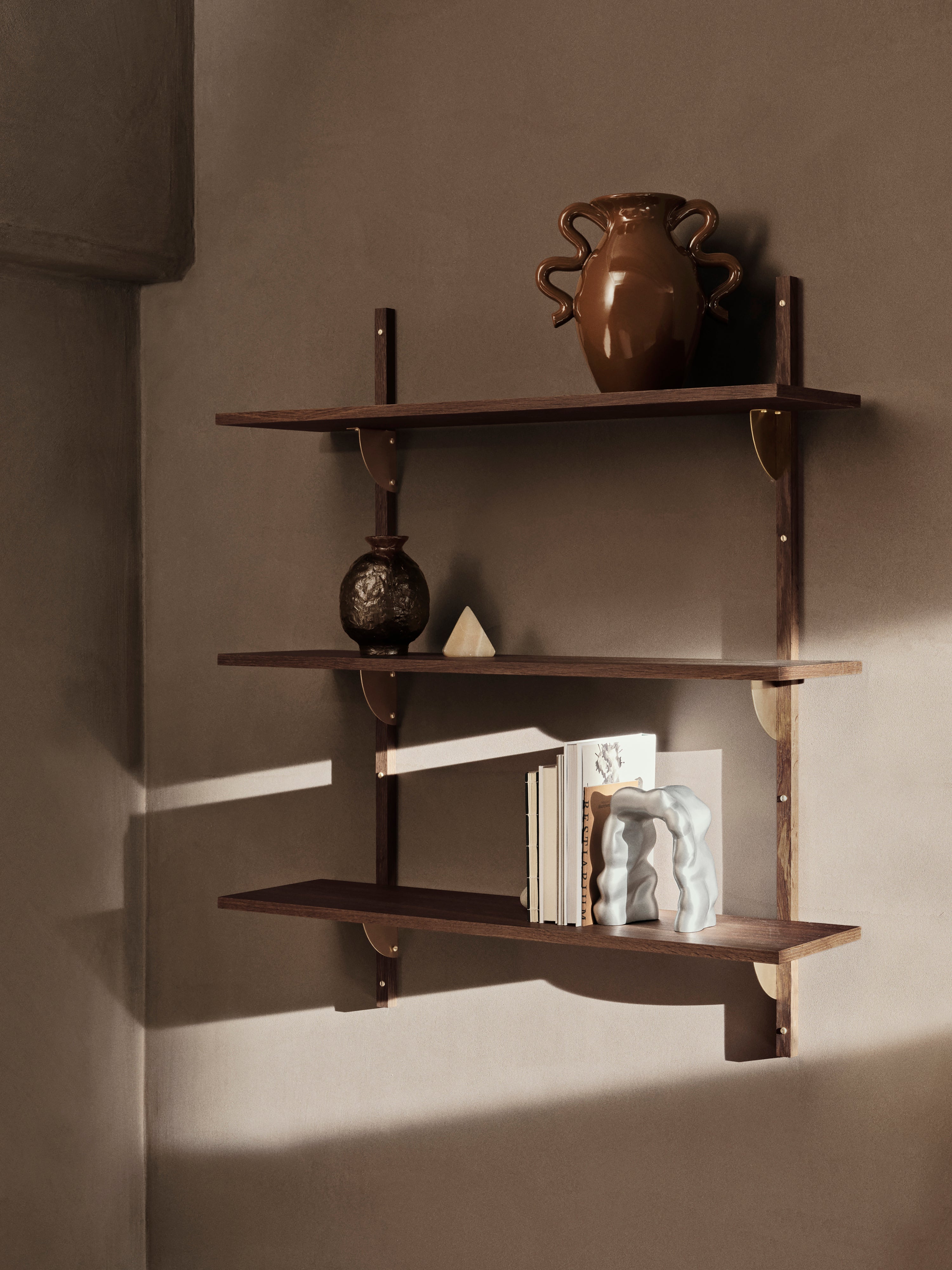 SECTOR TRIPLE WIDE shelf in smoked oak veneer