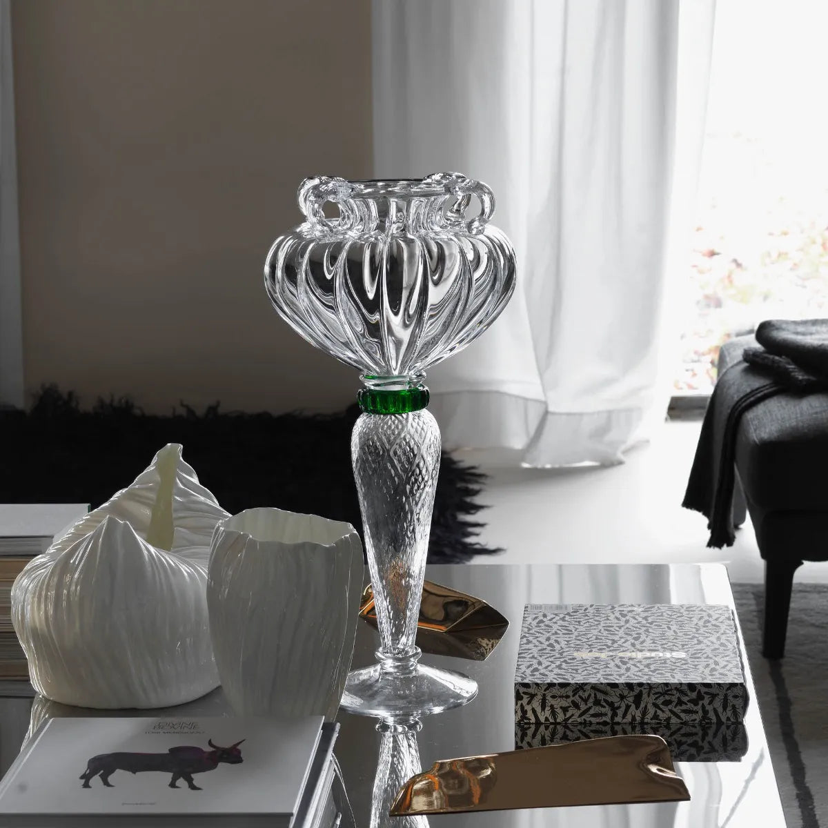 Hera vase transparent glass with green