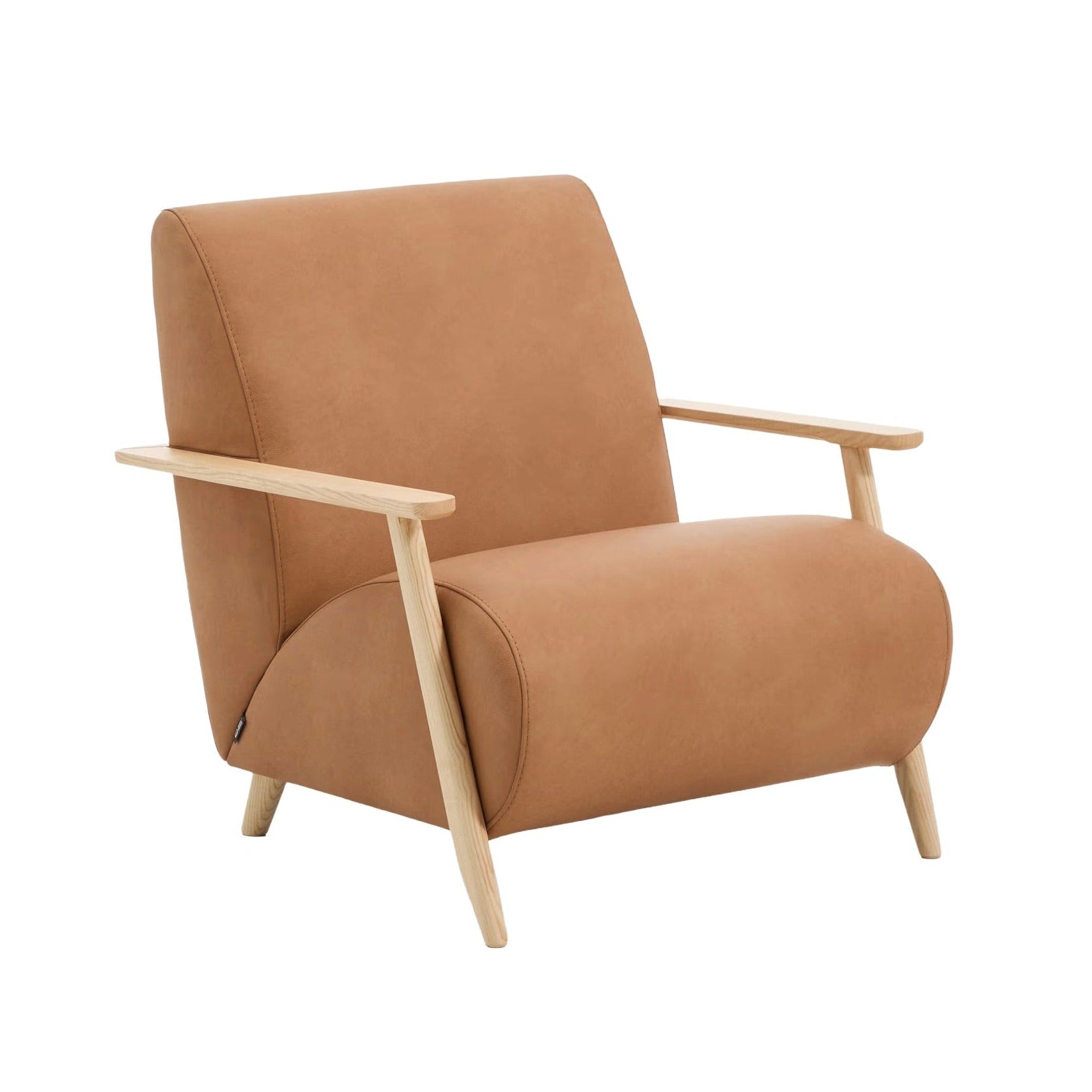 MEGHAN Armchair brown leather with ash base