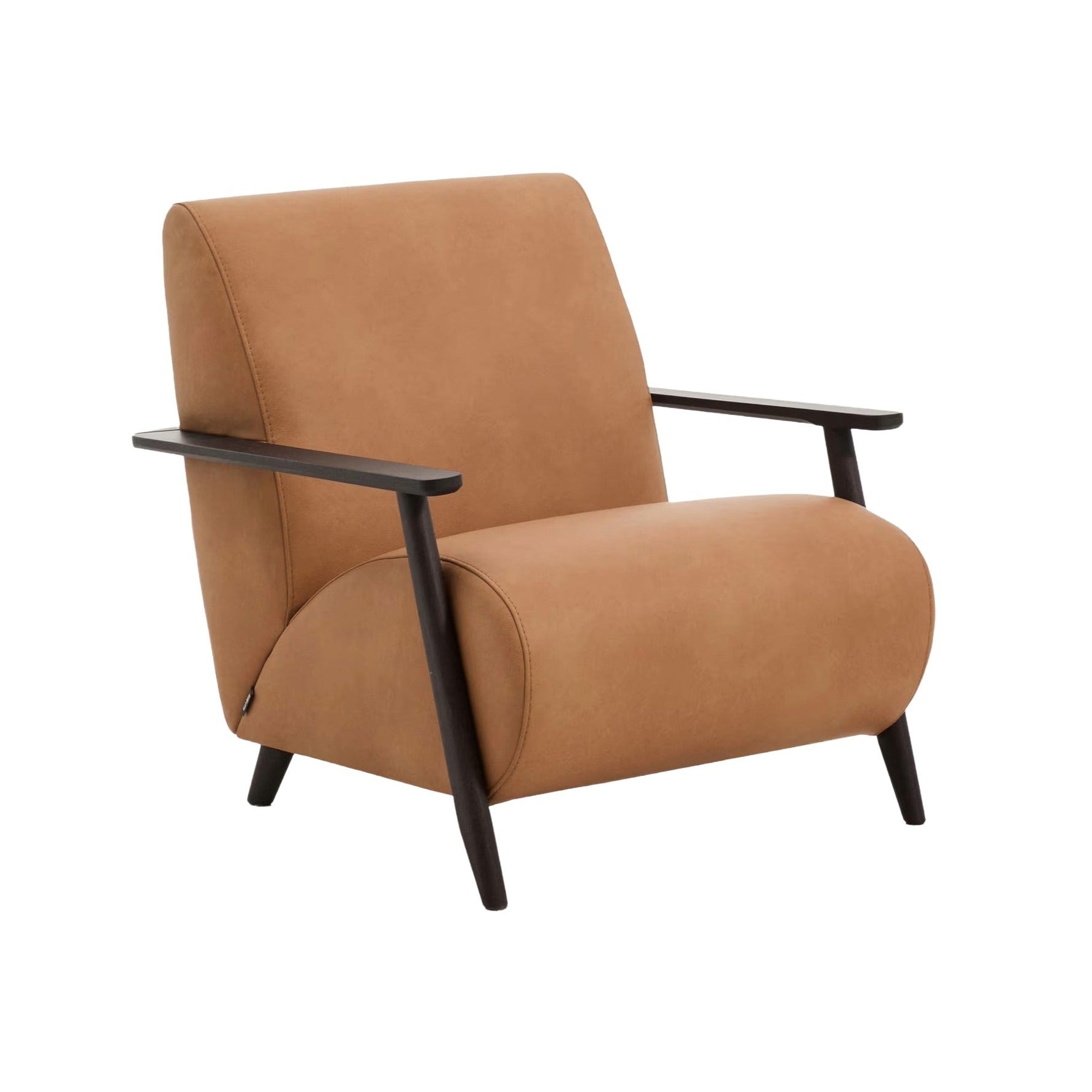 MEGHAN Armchair brown leather with black base