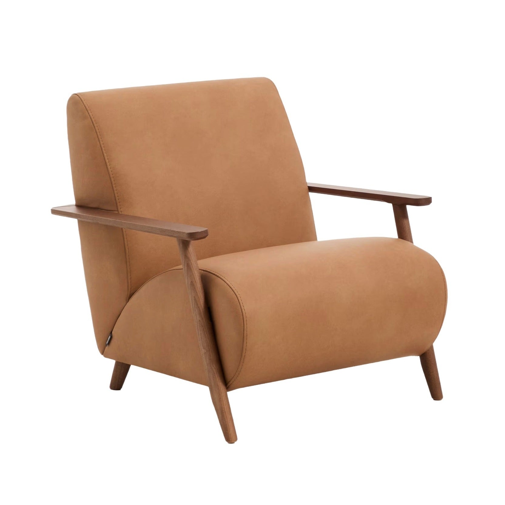MEGHAN Armchair brown leather with dark ash base