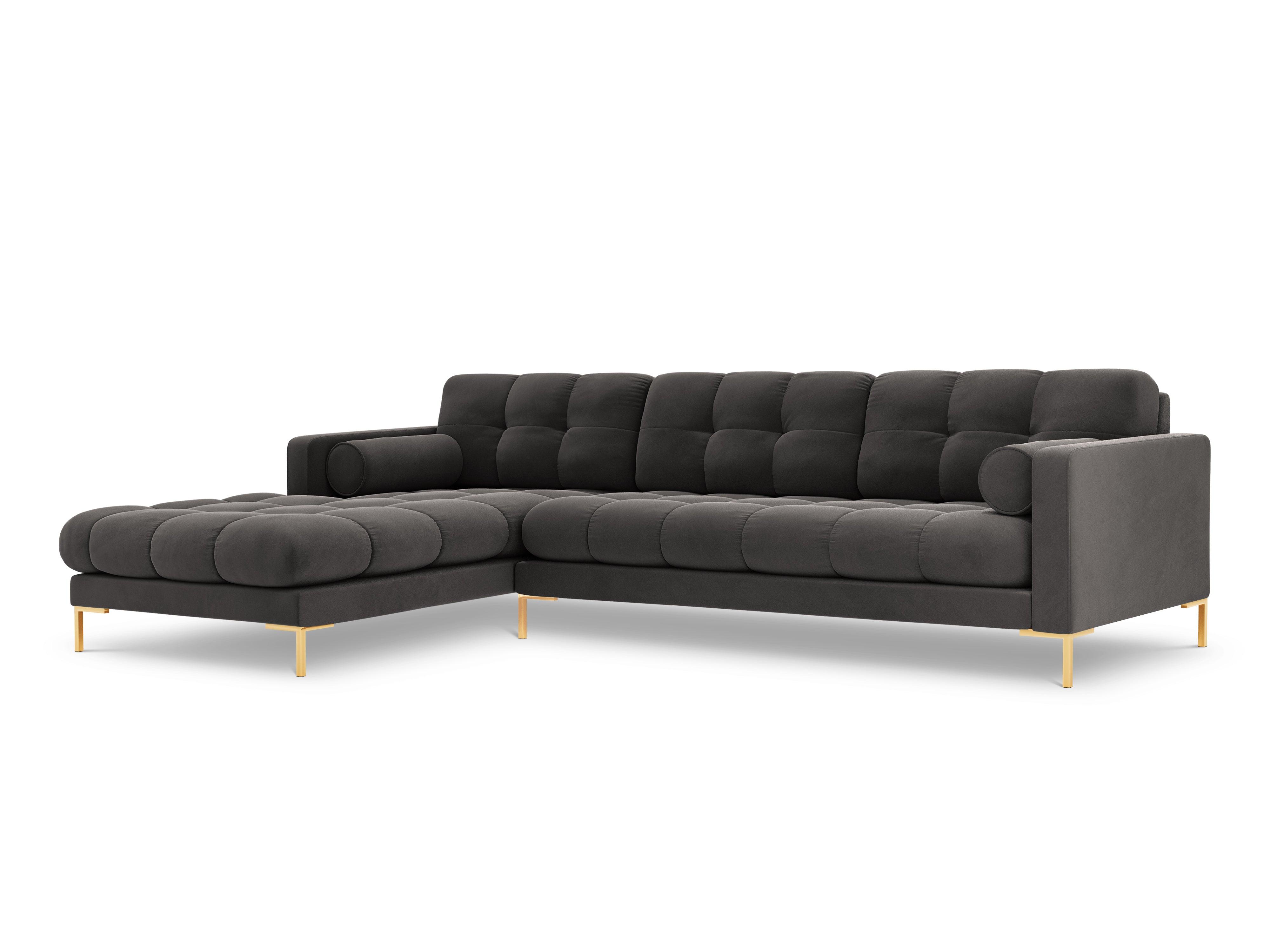 Narożnik aksamitny lewostronny BALI ciemnoszary ze złotą podstawą Cosmopolitan Design    Eye on Design