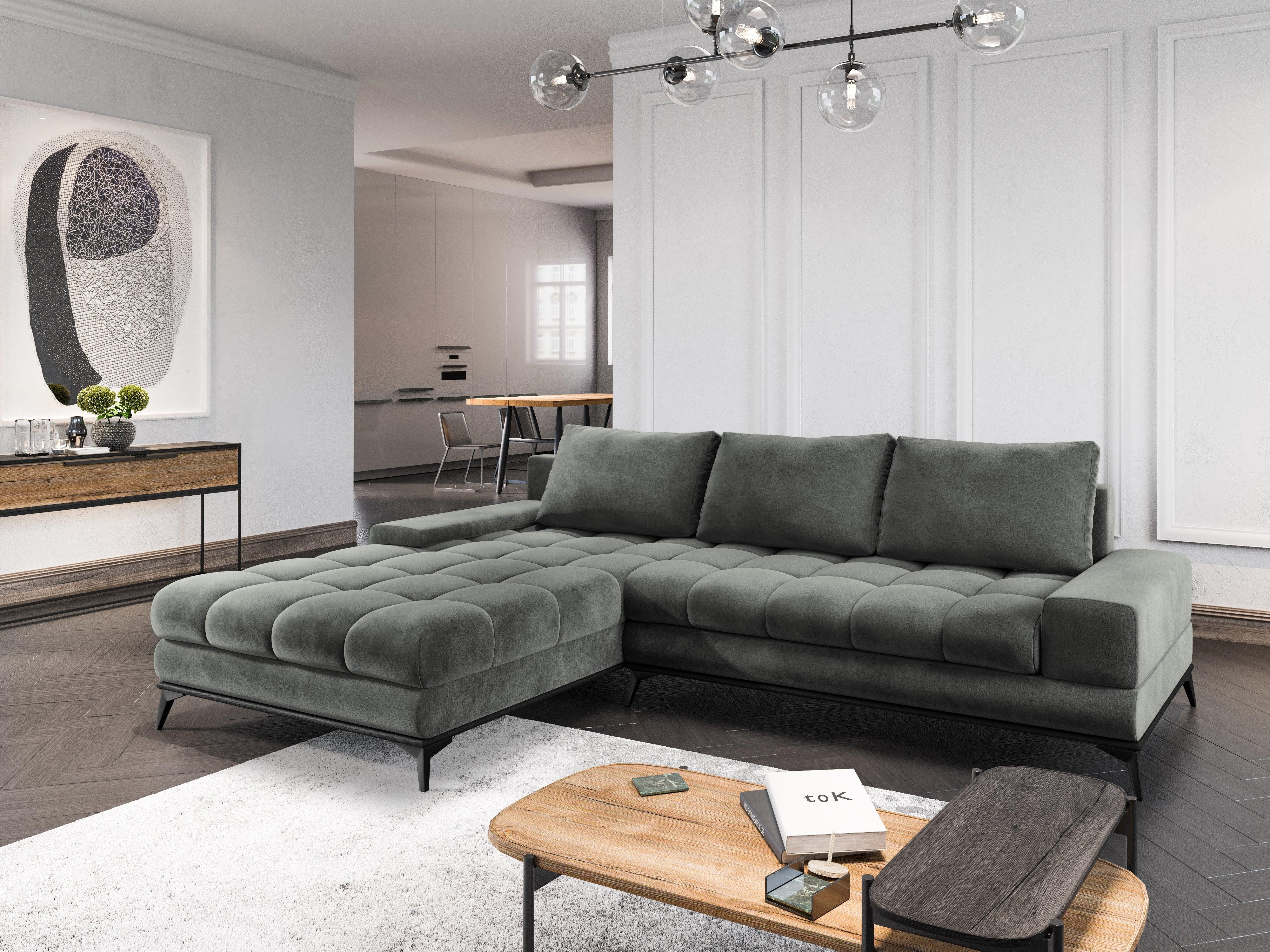 Narożnik aksamitny lewostronny z funkcją spania DENEB szary Windsor & Co    Eye on Design
