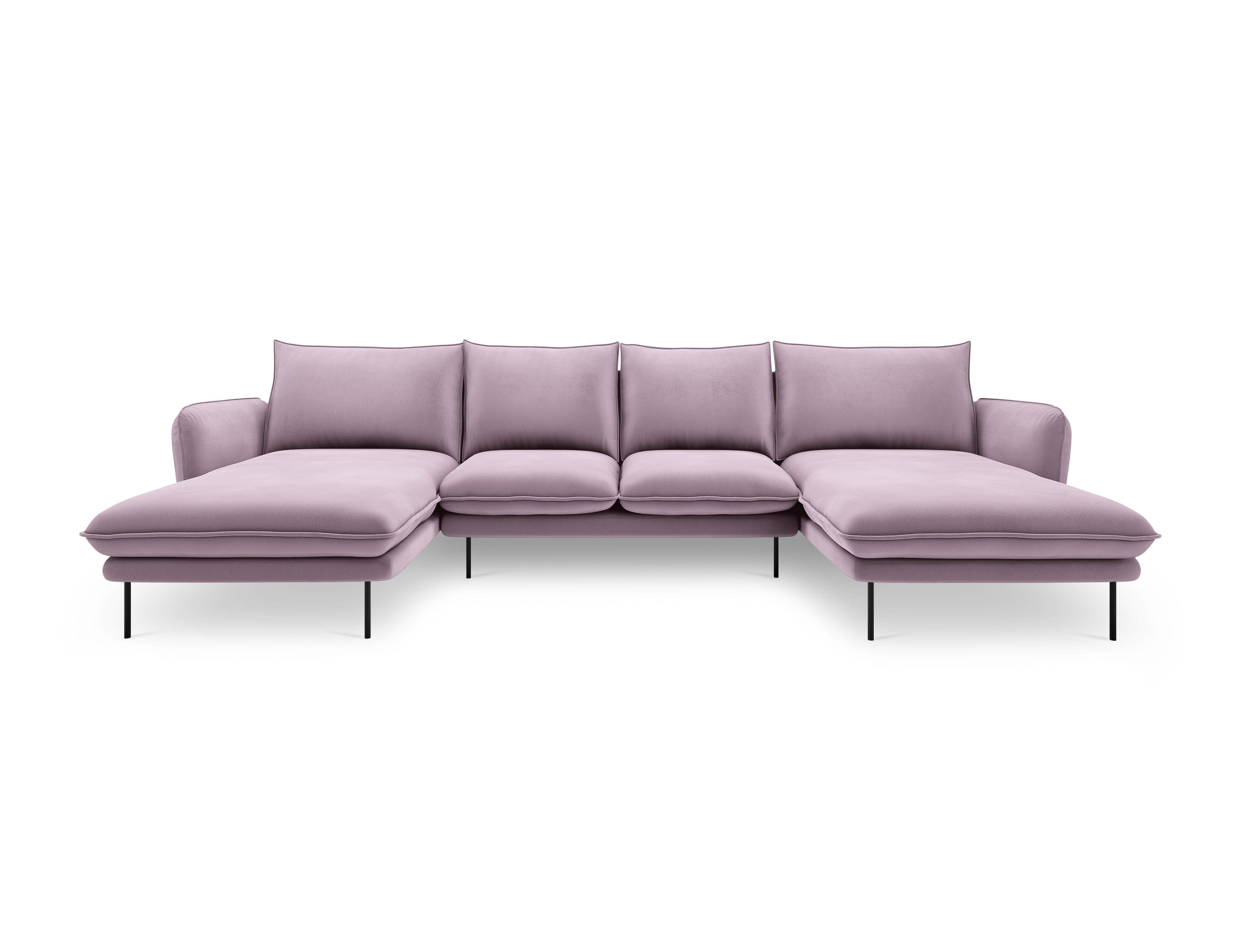 Narożnik aksamitny w kształcie U VIENNA pudrowy róż z czarną podstawą Cosmopolitan Design    Eye on Design