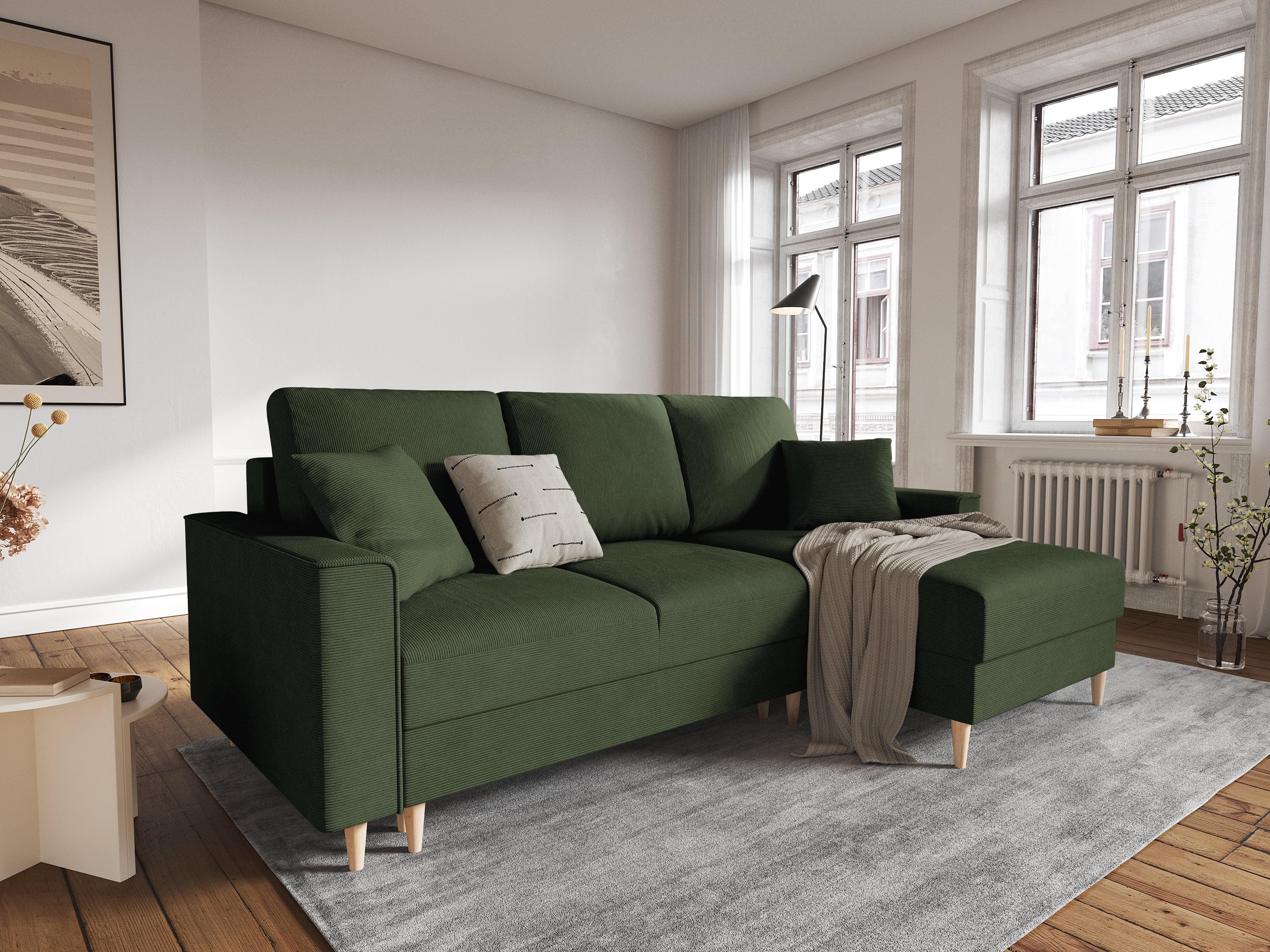 Narożnik prawostronny sztruksowy z funkcją spania CARTADERA zielony Mazzini Sofas    Eye on Design