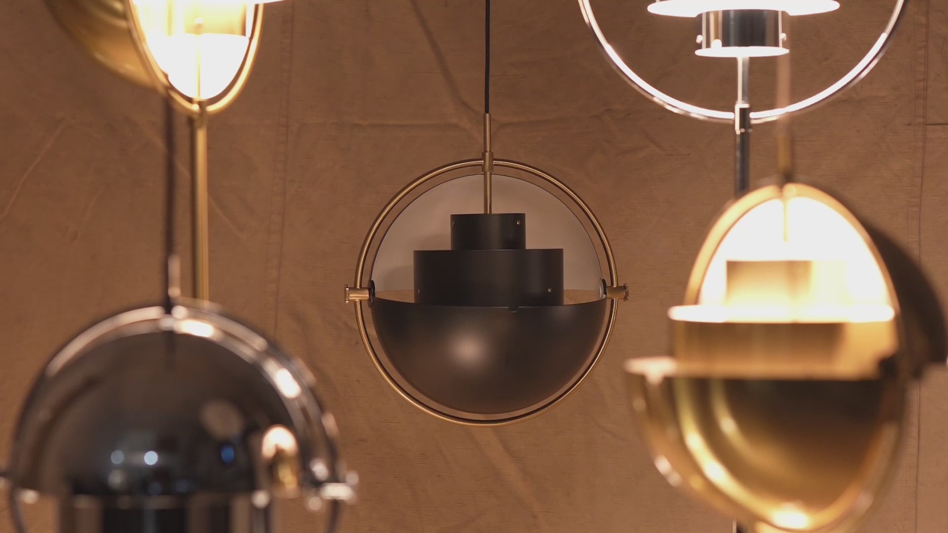 MULTI-LITE pendant lamp in gray-blue with brass