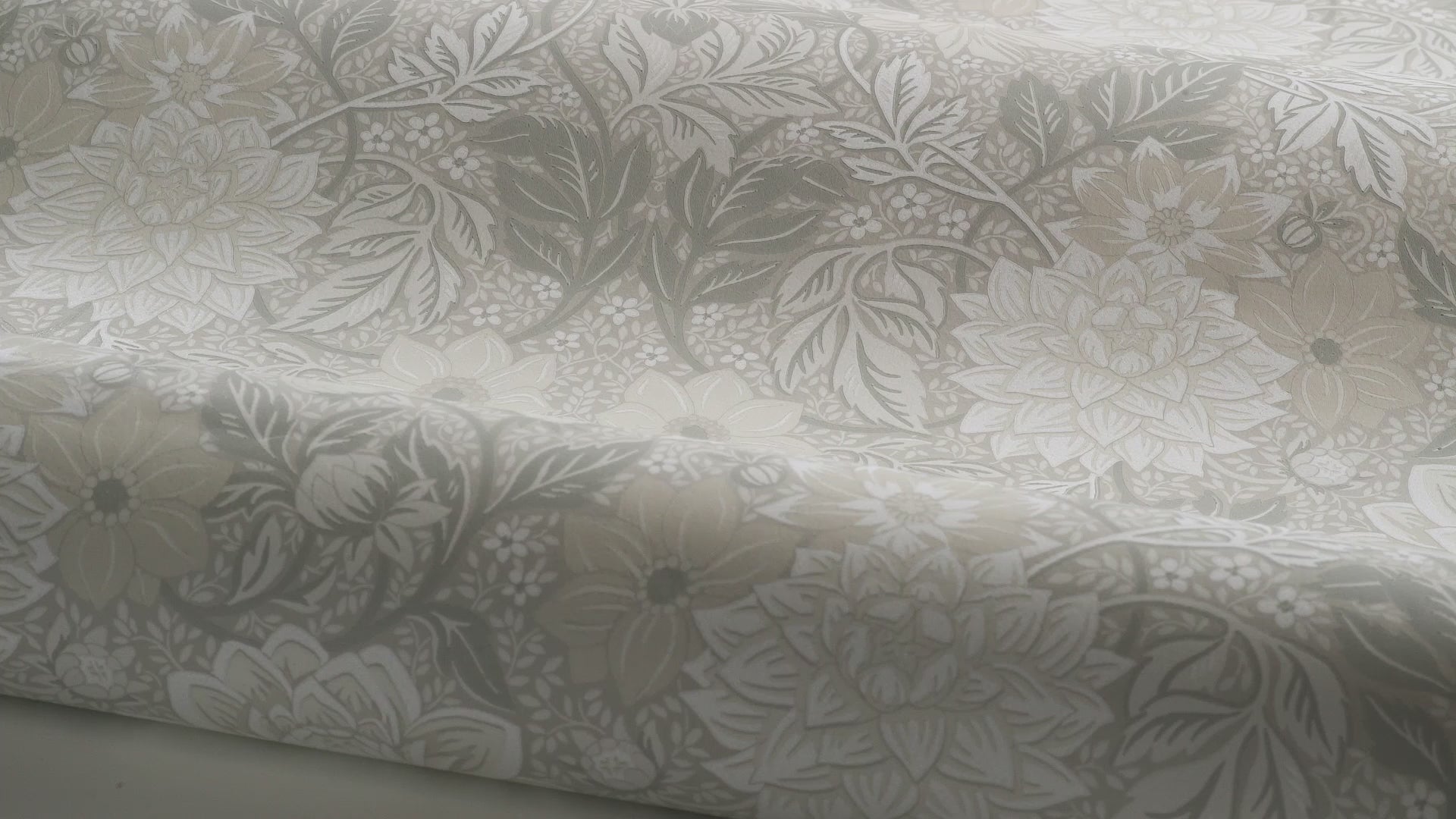 Non-woven paper wallpaper with a floral pattern DAHLIA GARDEN gray-beige with white