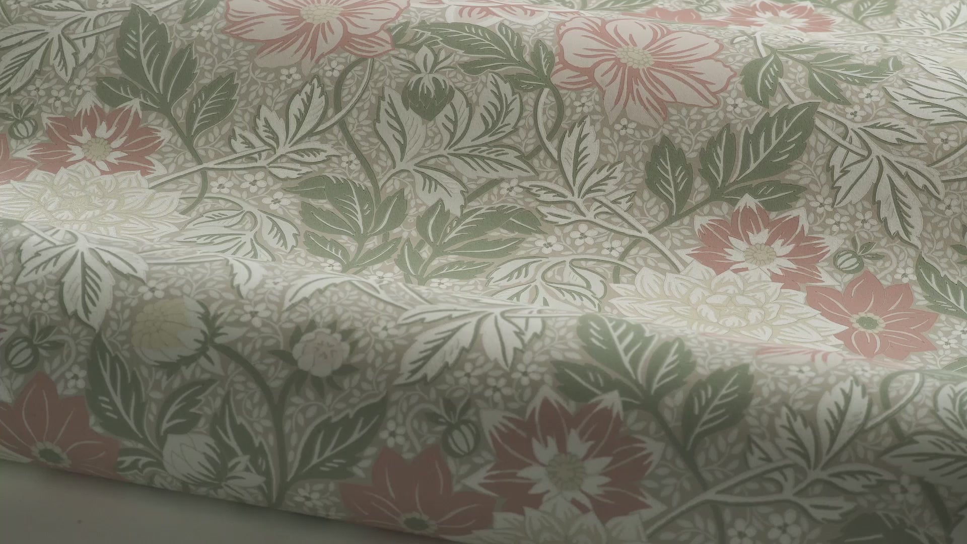 Non-woven paper wallpaper with a floral pattern DAHLIA GARDEN light green with white and pink