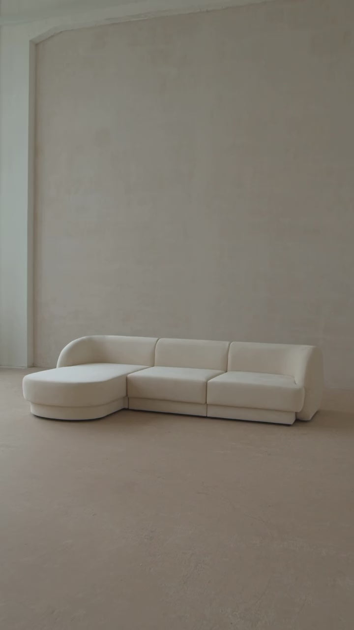 Modularsofa rechts mit Tisch für 5 Personen MILEY hellgrau Boucle