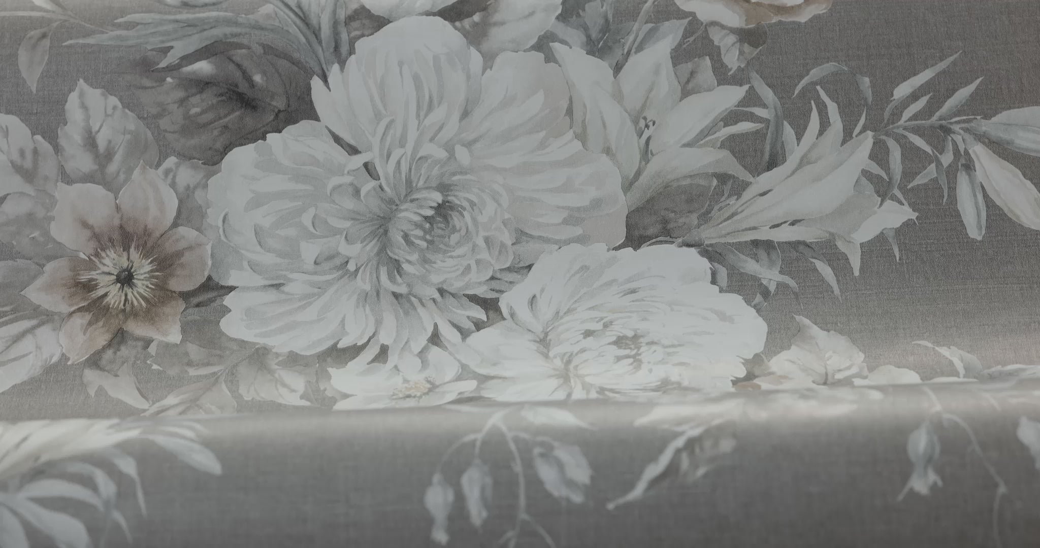 Non-woven paper wallpaper with a floral pattern FLORAL CHARM brown with white