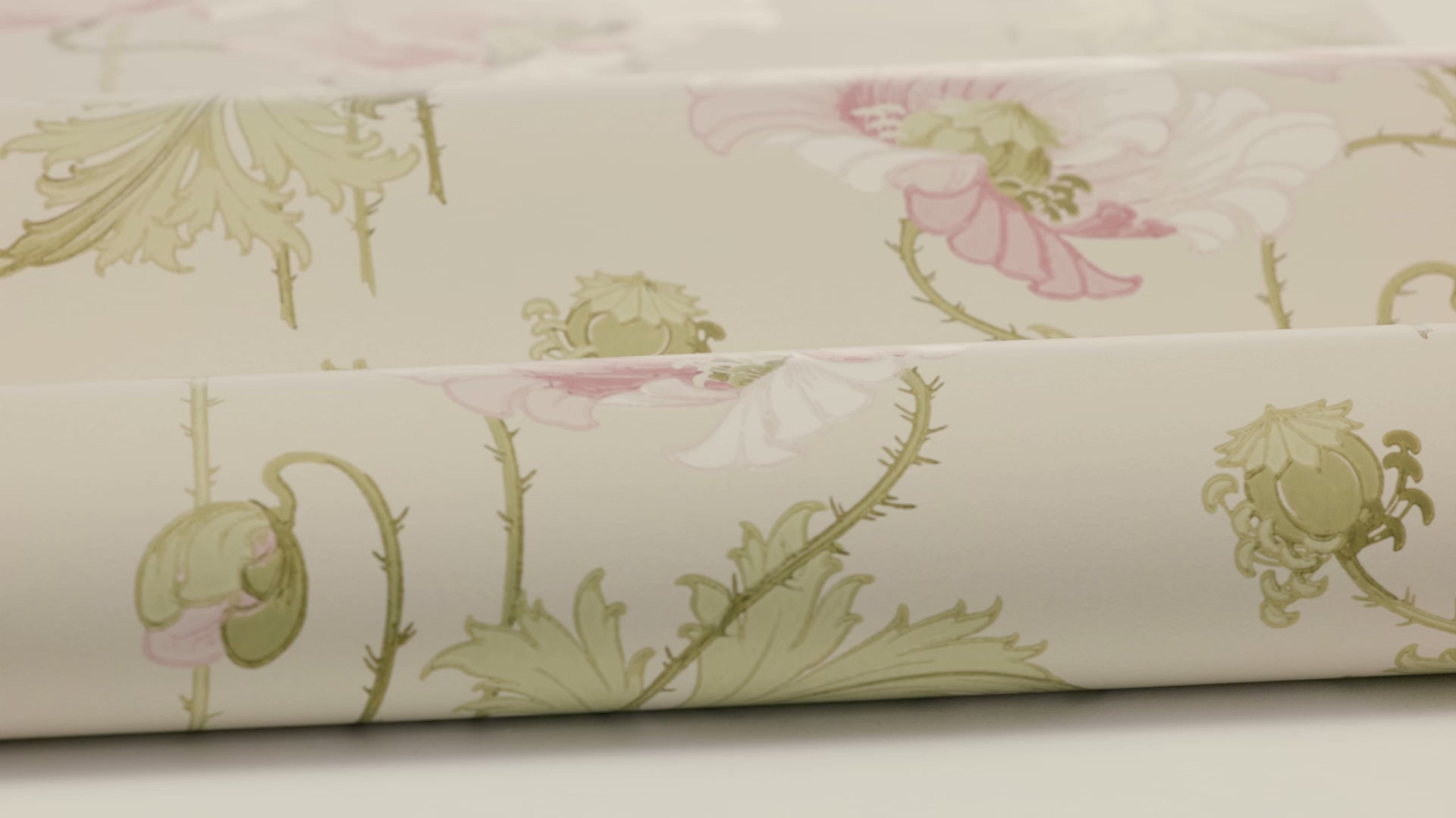 Non-woven paper wallpaper with a floral pattern VALLMO light beige with pink