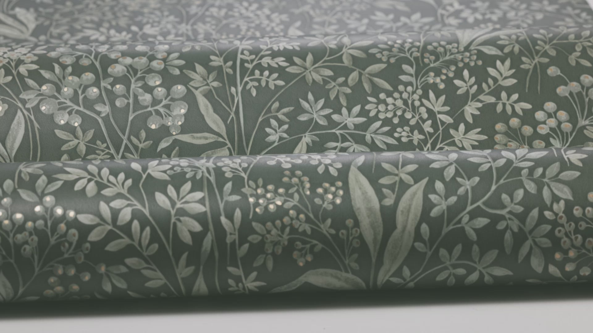 Non-woven paper wallpaper with a botanical pattern NOCTURNE green