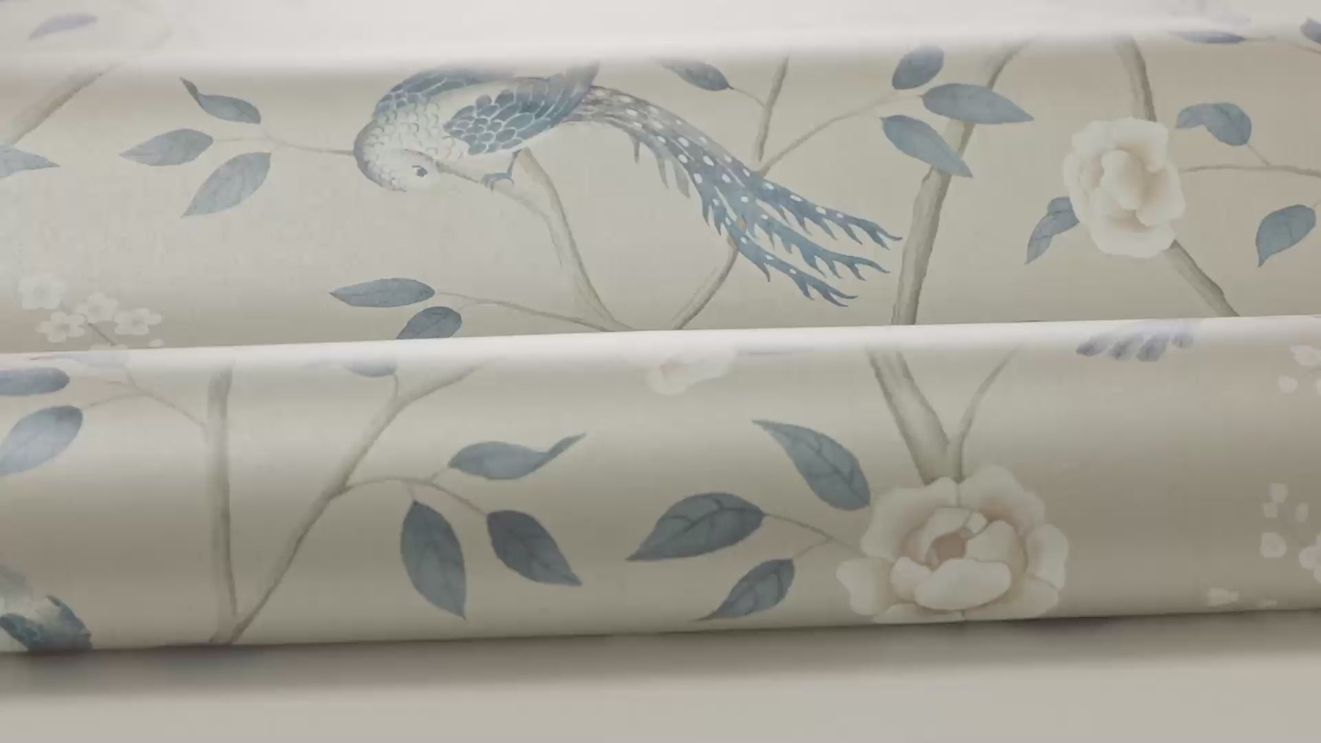 Non-woven paper wallpaper with a botanical pattern PARADISE BIRDS dark beige with blue