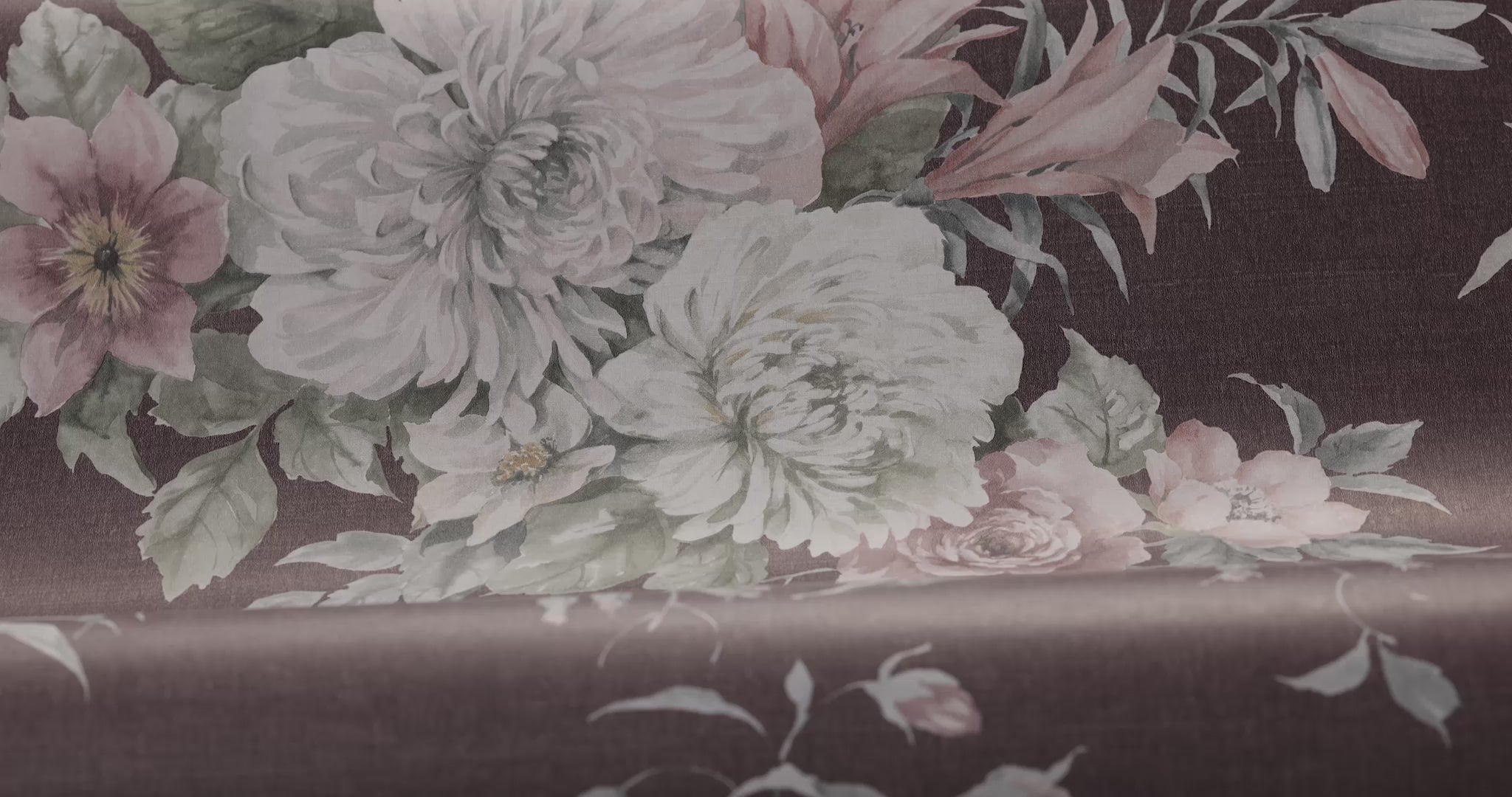 Non-woven paper wallpaper with a floral pattern FLORAL CHARM burgundy with white