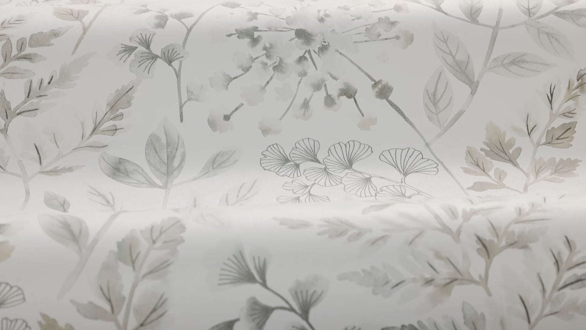Non-woven paper wallpaper with a botanical pattern SIGRID muted gray with beige
