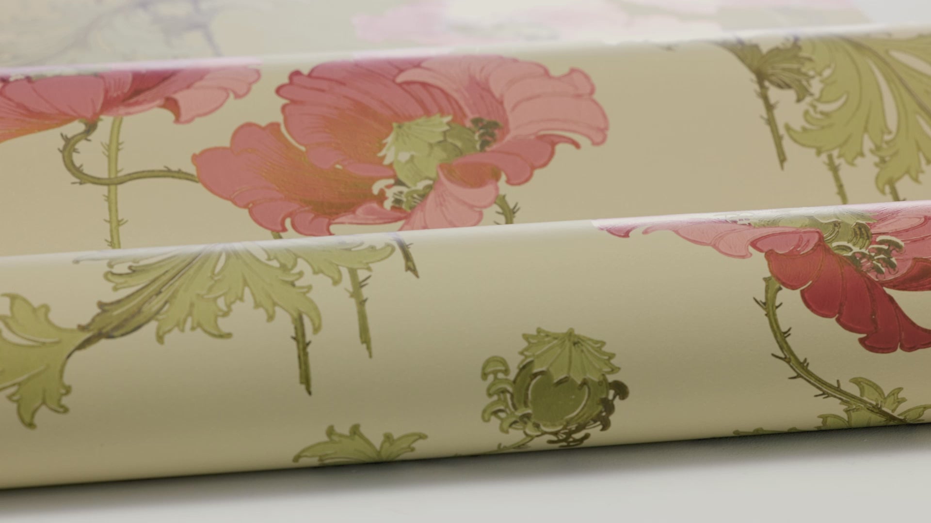 Non-woven paper wallpaper with a floral pattern VALLMO beige with pink