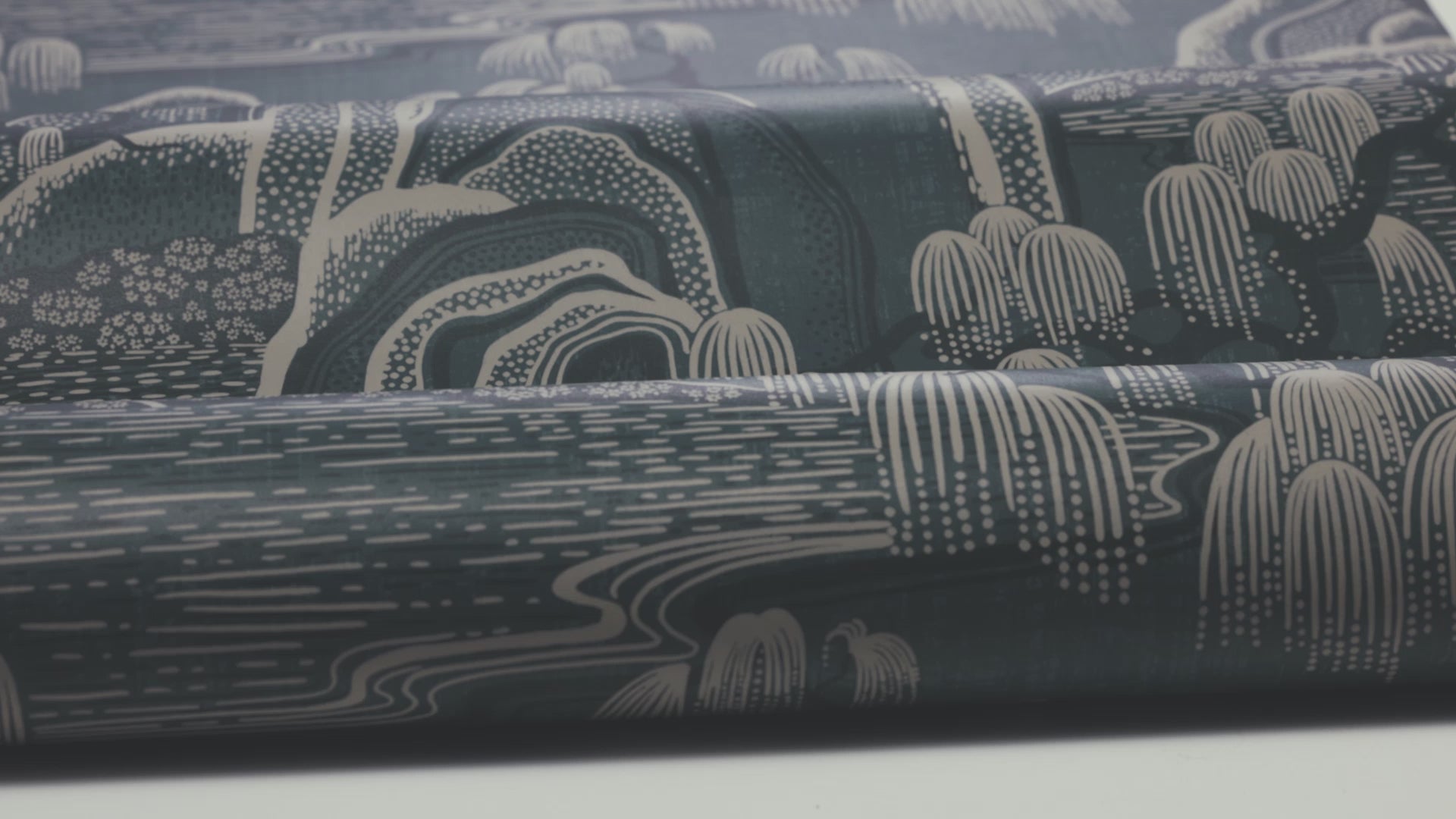 Non-woven paper wallpaper with landscape INDIGO GARDEN navy blue with beige