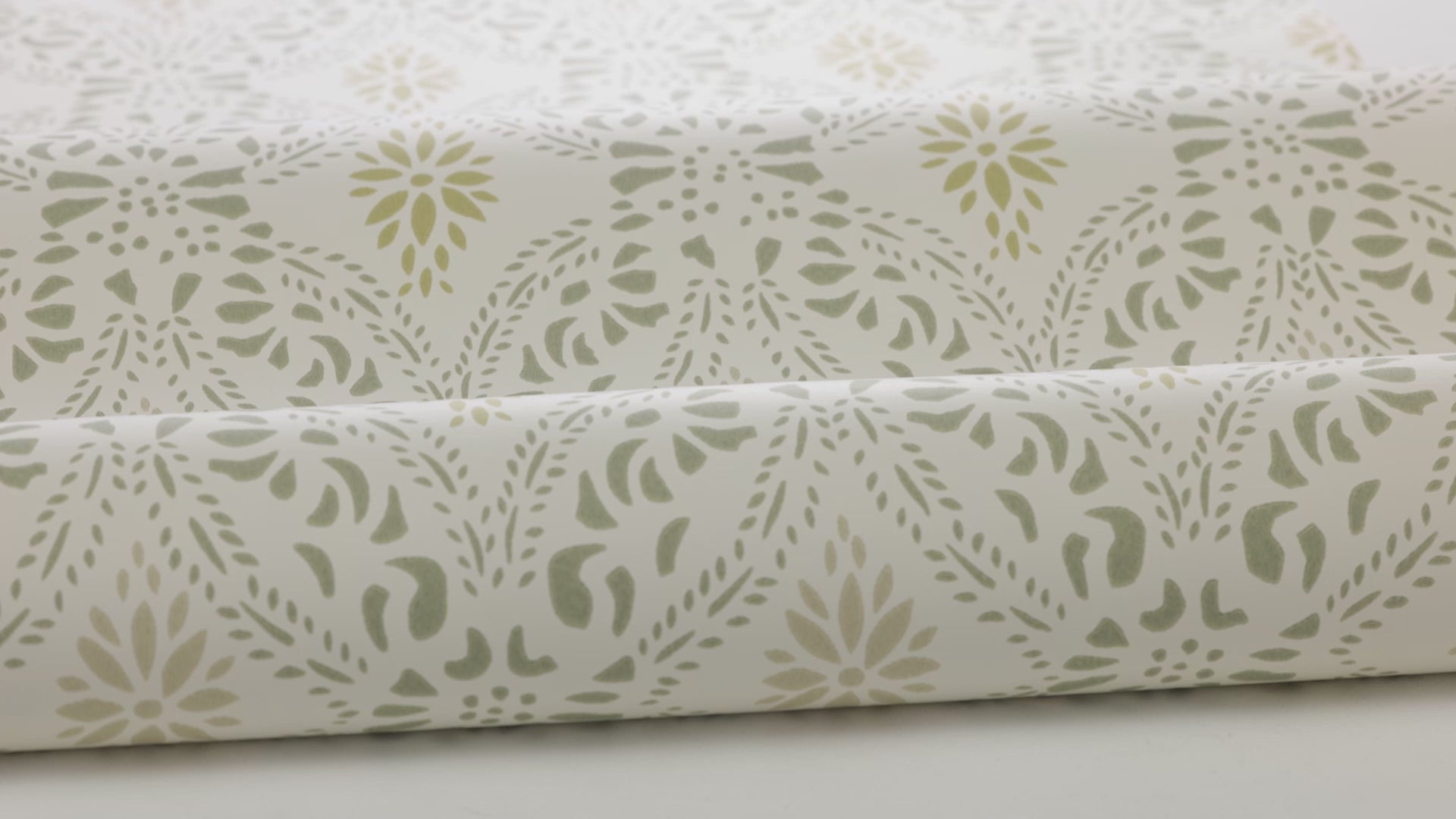 Non-woven paper wallpaper with geometric pattern KVARNHOLMEN white with green