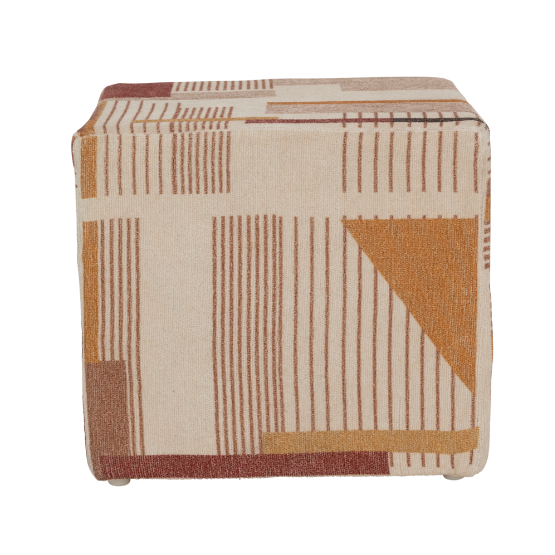 Beige pouf LILLE with orange pattern