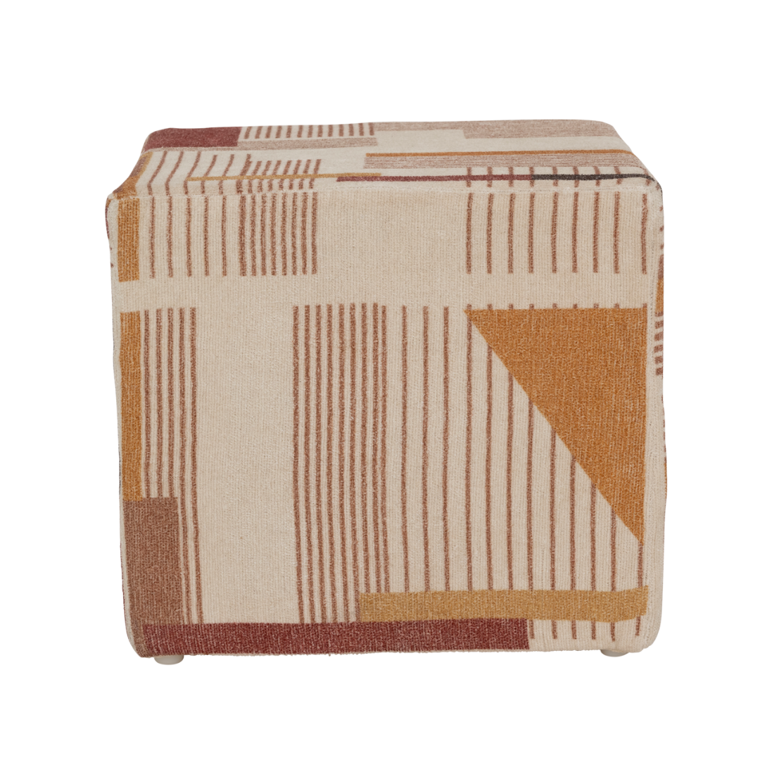 Beige pouf LILLE with orange pattern