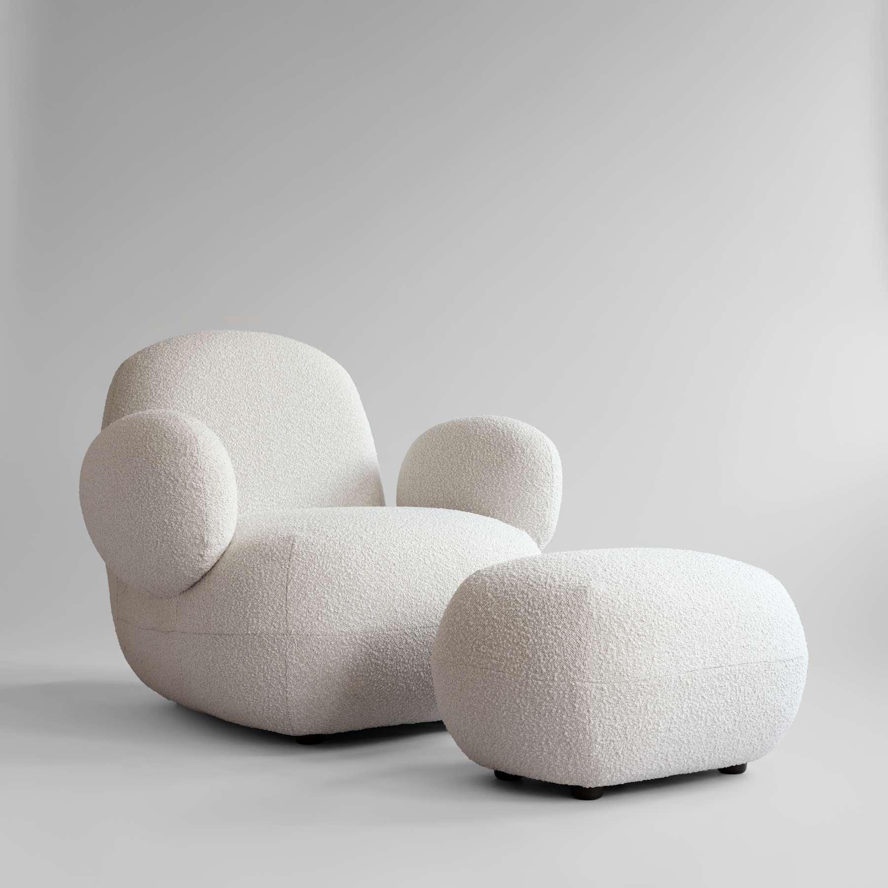 TOE white bouclé footstool