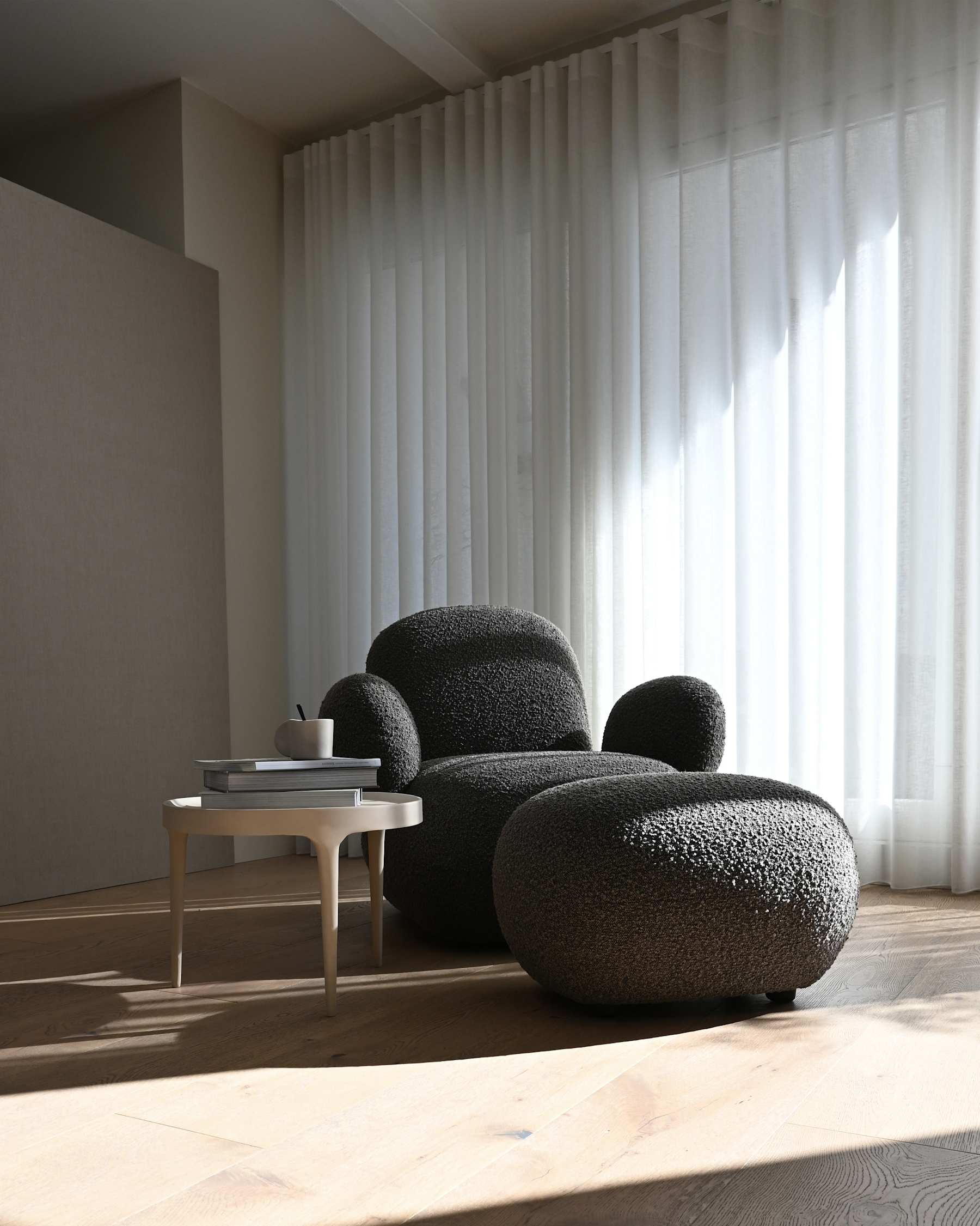 TOE footstool in gray-brown bouclé
