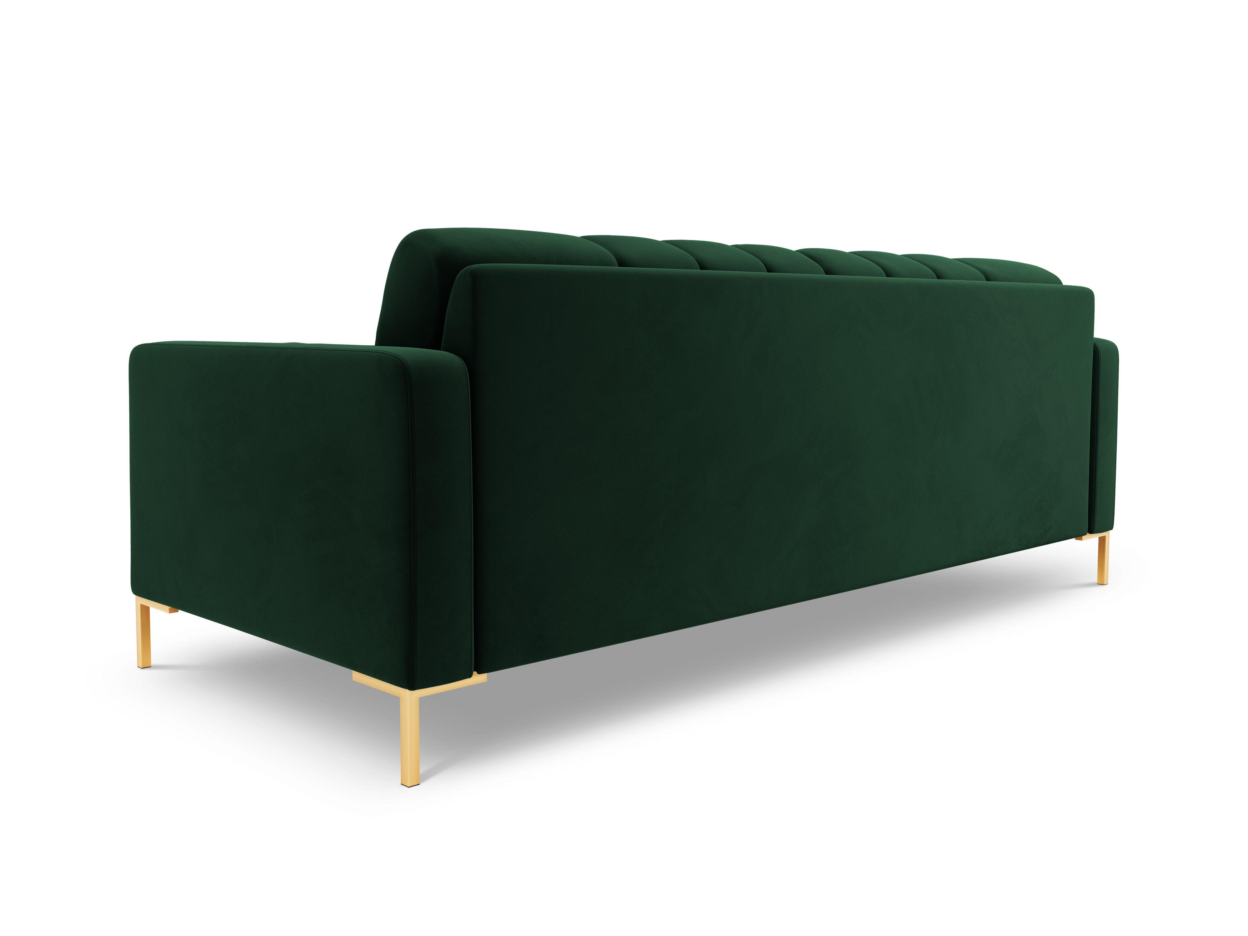 Sofa aksamitna 3-osobowa BALI butelkowa zieleń ze złotą podstawą Cosmopolitan Design    Eye on Design