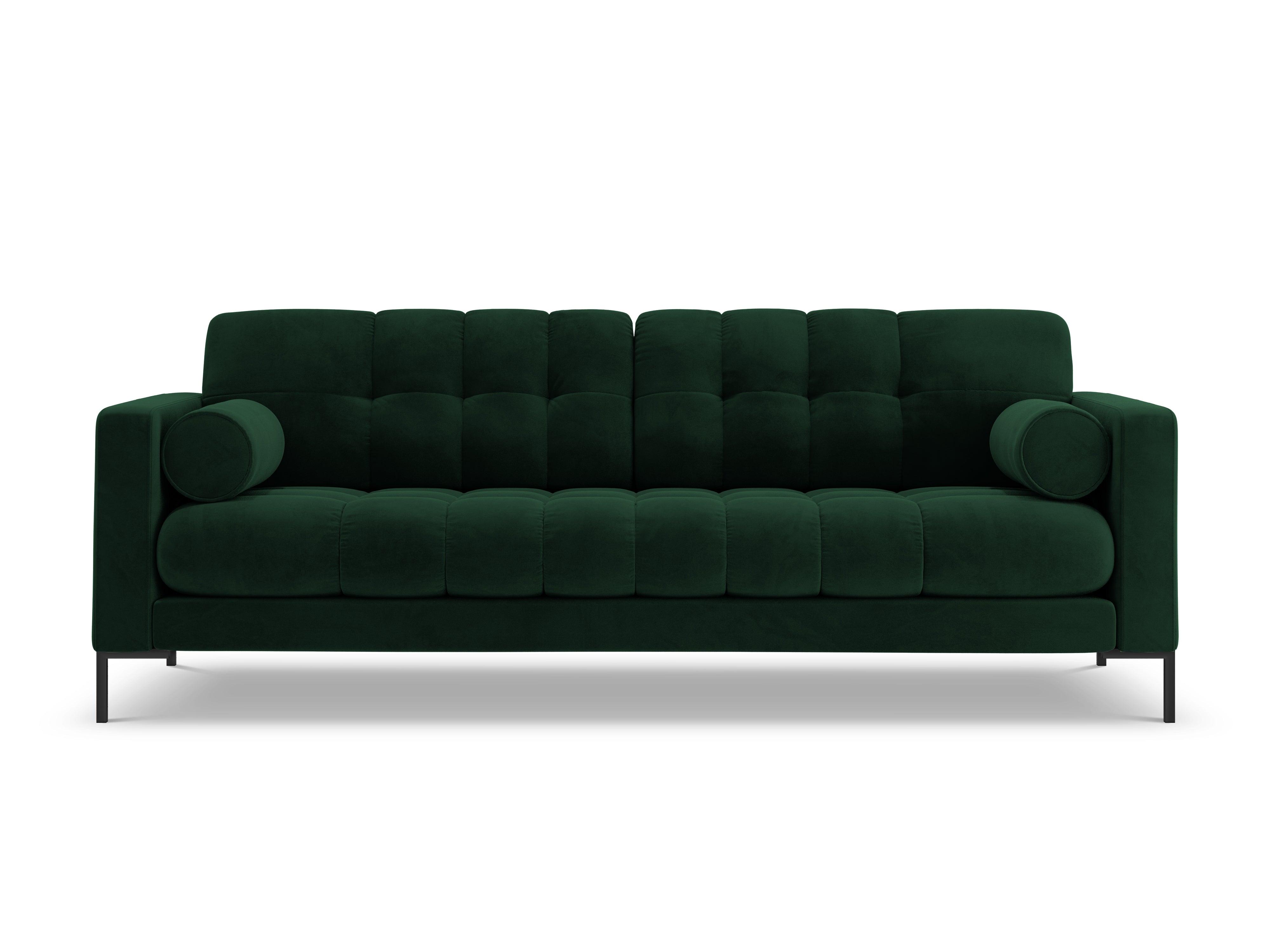 Sofa aksamitna 4-osobowa BALI butelkowa zieleń z czarną podstawą Cosmopolitan Design    Eye on Design