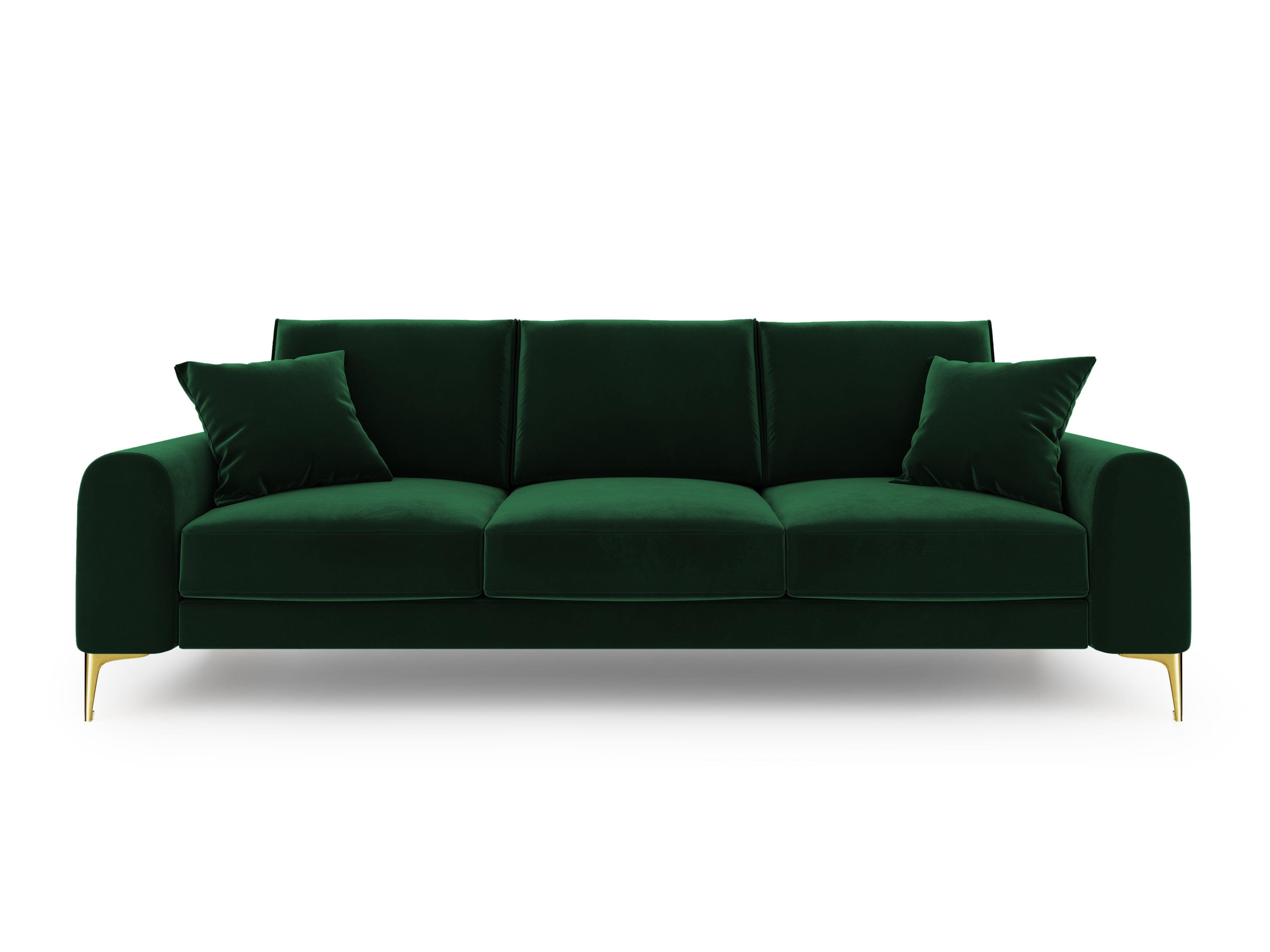 Sofa aksamitna 4-osobowa MADARA butelkowa zieleń ze złotą podstawą Mazzini Sofas    Eye on Design
