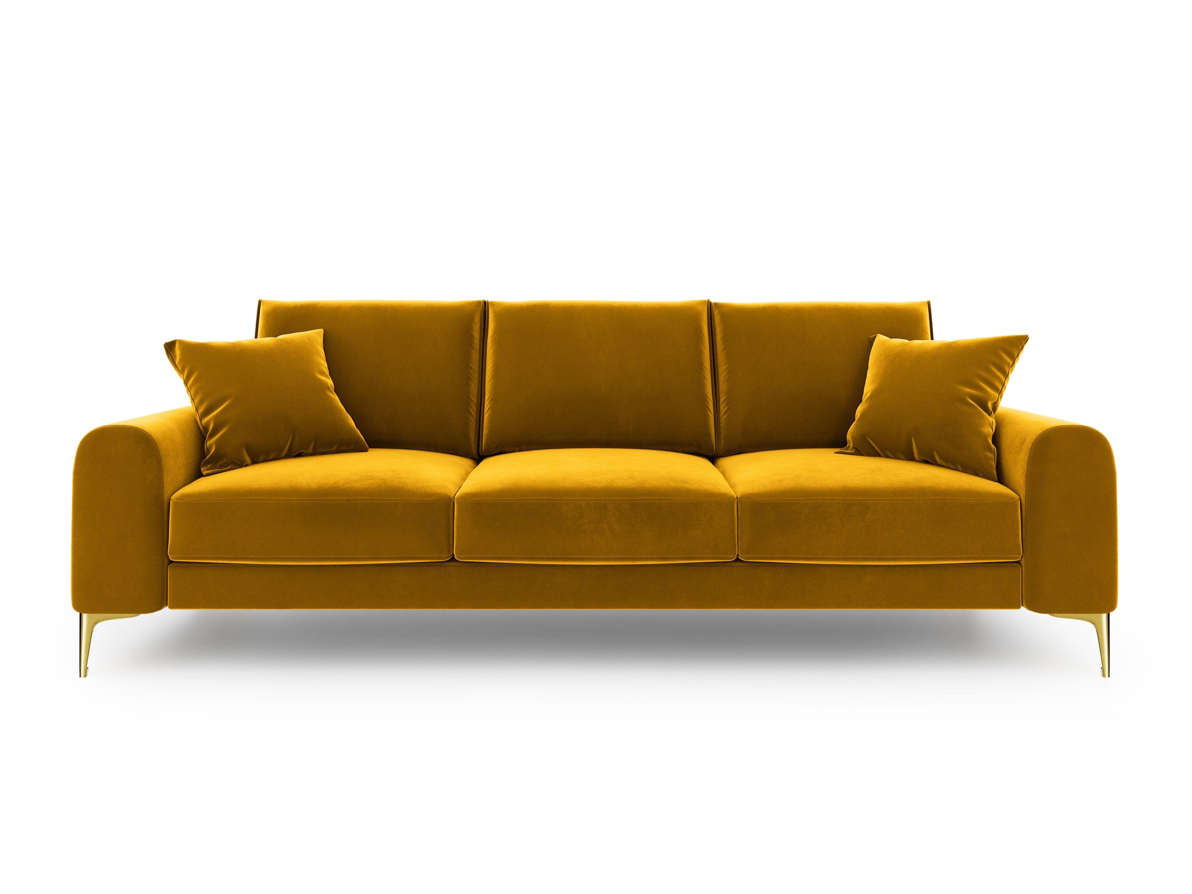 Sofa aksamitna 4-osobowa MADARA musztardowy ze złotą podstawą Mazzini Sofas    Eye on Design