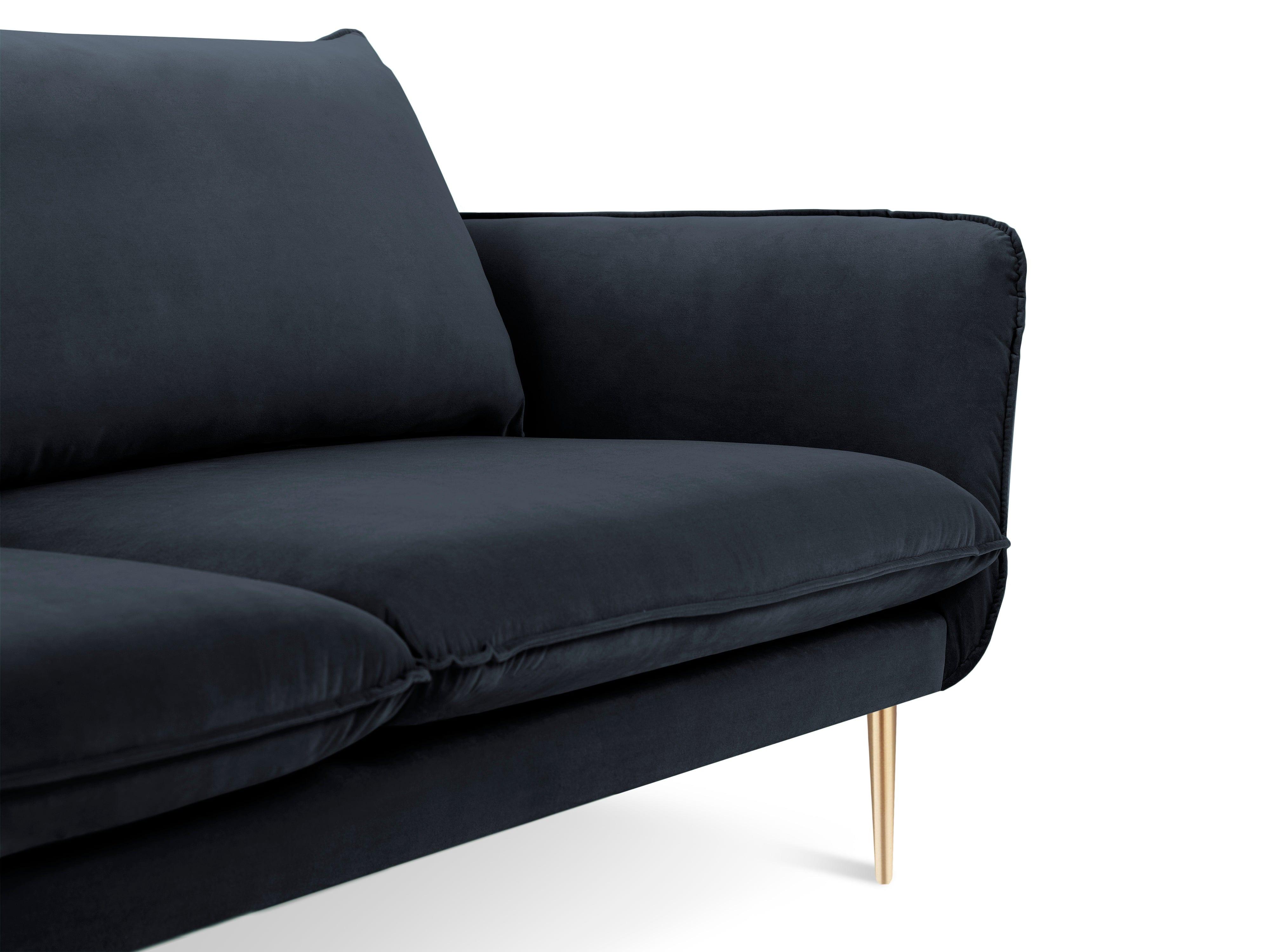 Sofa aksamitna 4-osobowa VIENNA granatowy ze złotą podstawą Cosmopolitan Design    Eye on Design