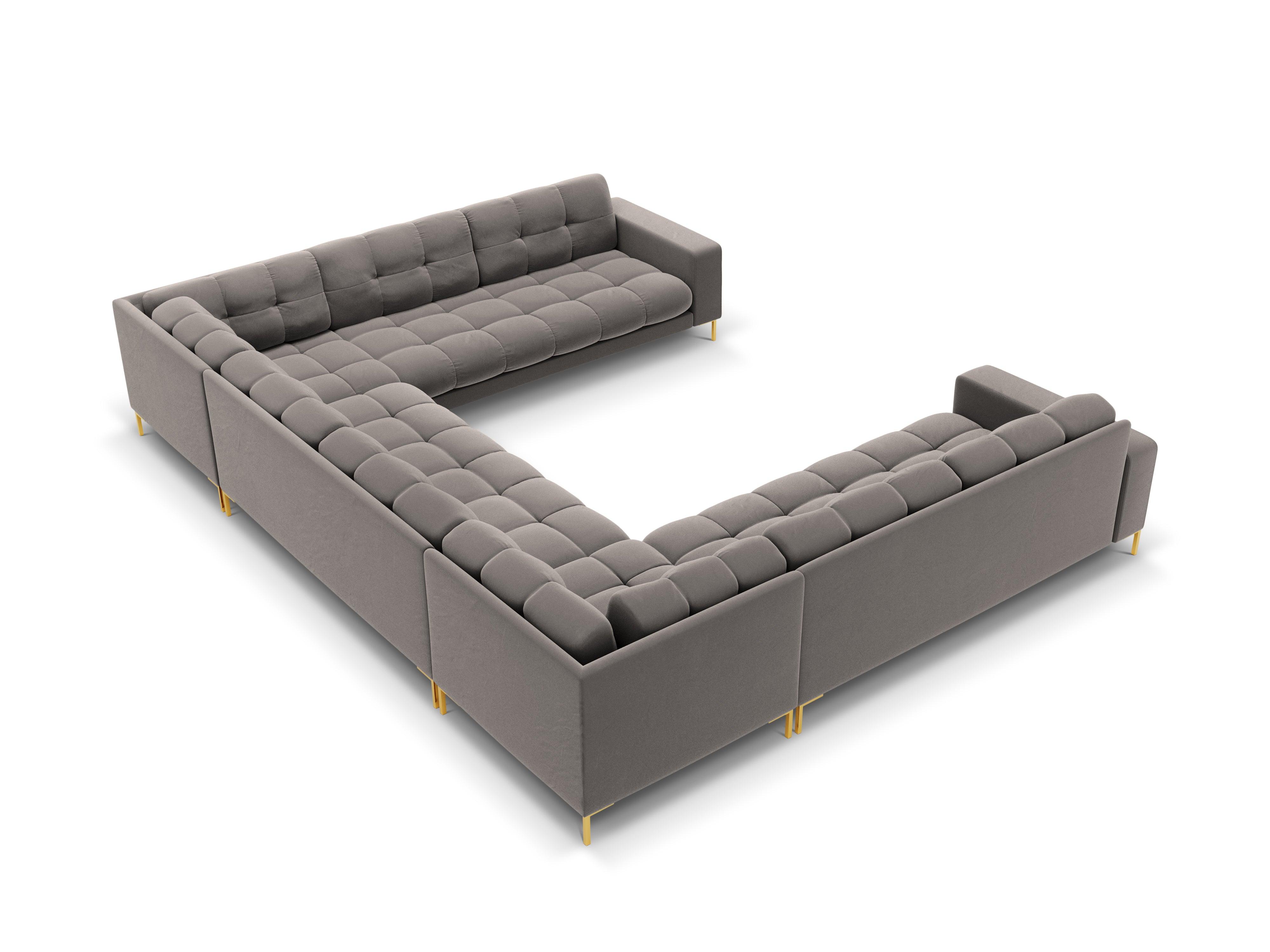 Sofa aksamitna panoramiczna 9-osobowa BALI jasnoszary ze złotą podstawą Cosmopolitan Design    Eye on Design
