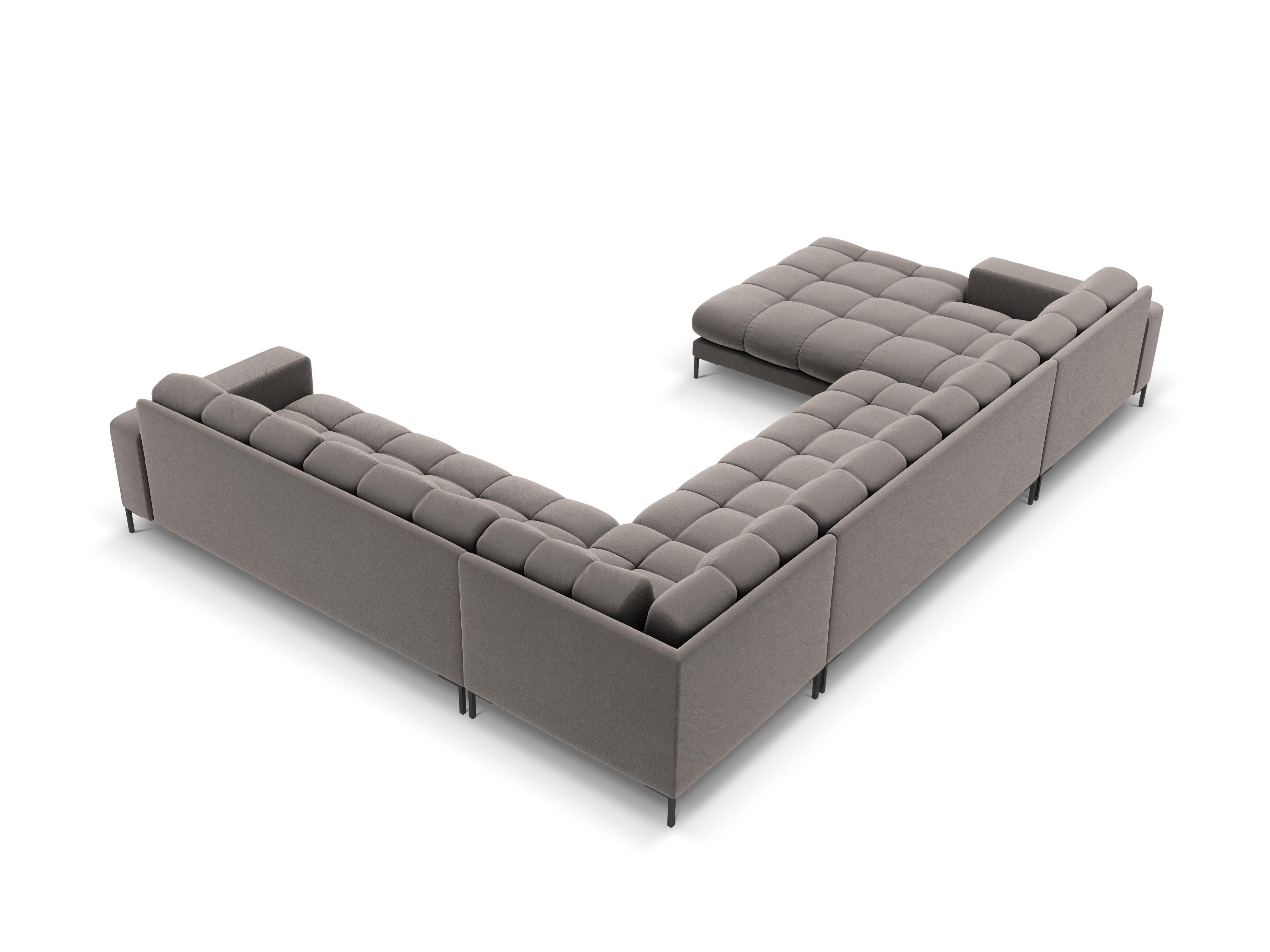 Sofa aksamitna panoramiczna prawostronna 7-osobowa BALI jasnoszary z czarną podstawą Cosmopolitan Design    Eye on Design