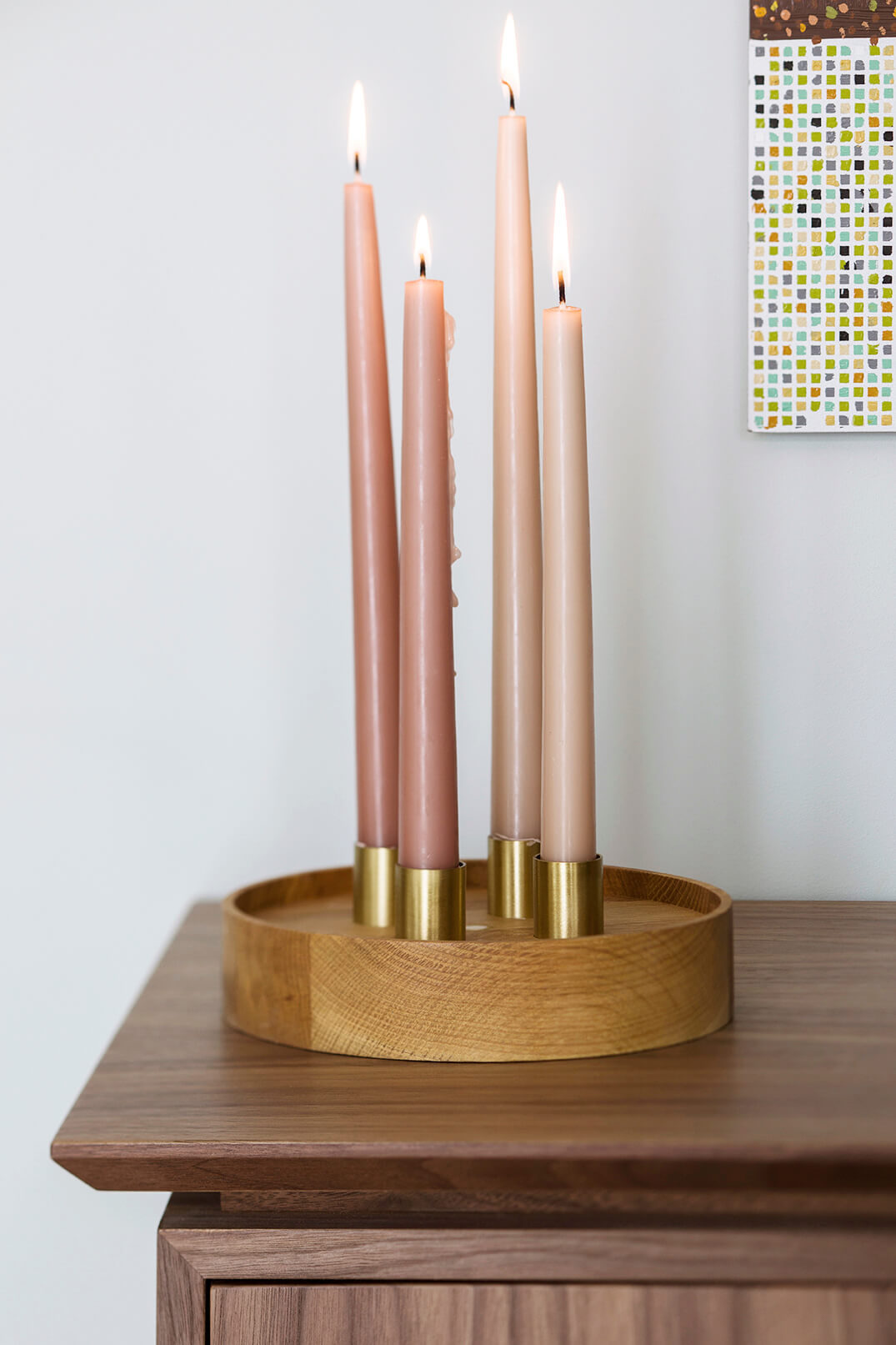 ENLIGHTENMENT Candle Holder 4 Oak with Brass
