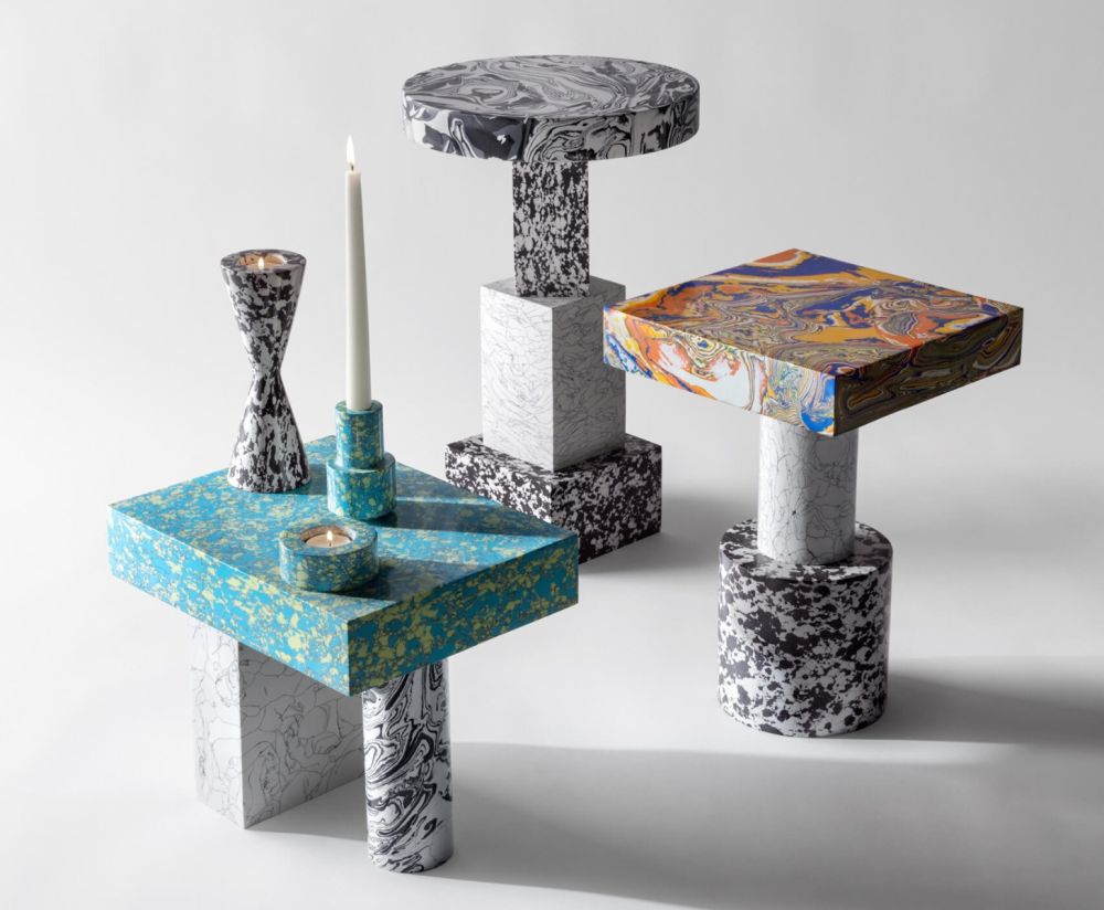 Wirbel Couchtisch blauer Marmor