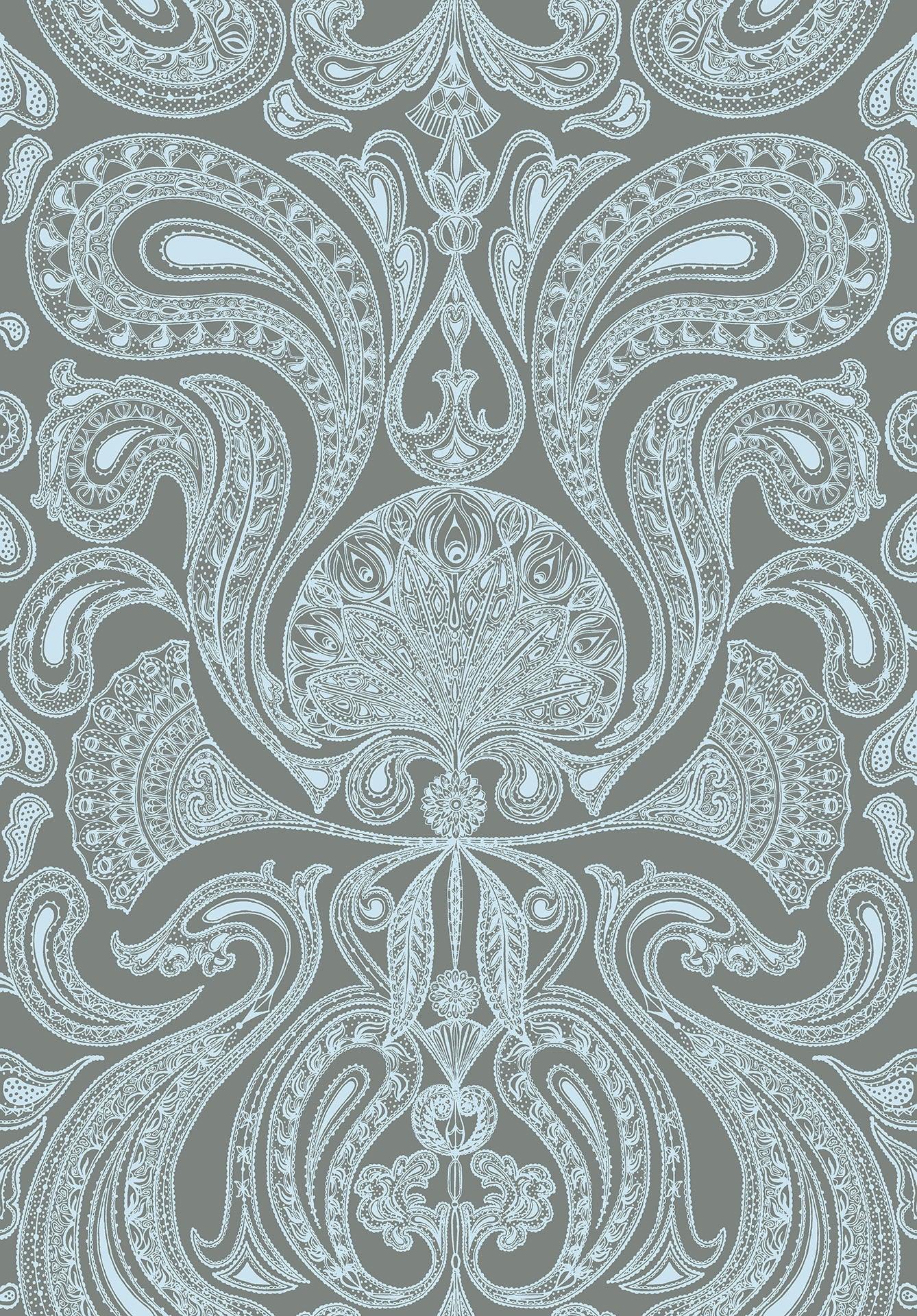 Tapeta CONTEMPORARY RESTYLED - Malabar błękit na szarym Cole & Son    Eye on Design