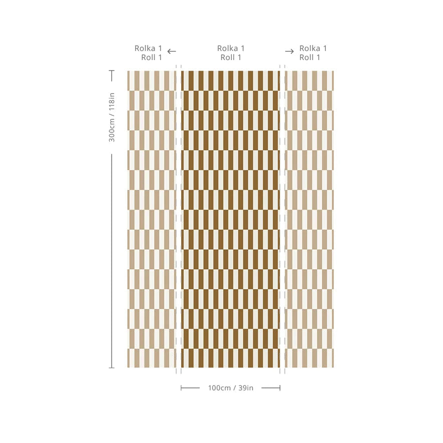 Non-woven wallpaper with geometric pattern TETRIS STRIPE brown
