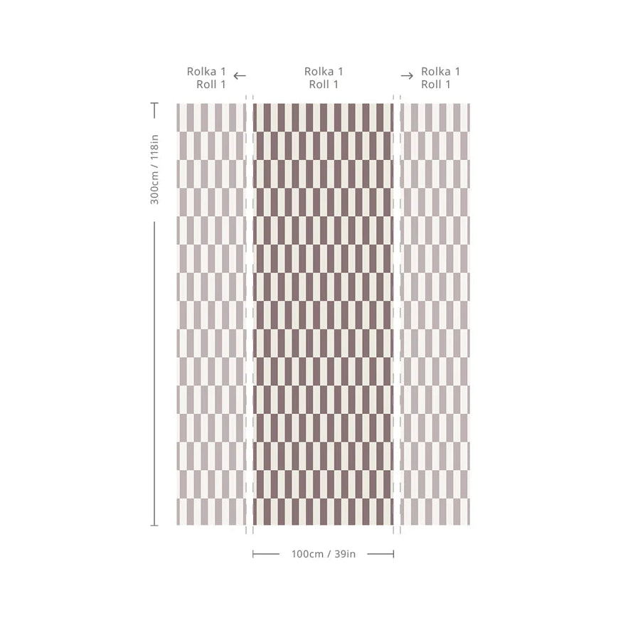 Non-woven wallpaper with geometric pattern TETRIS STRIPE burgundy