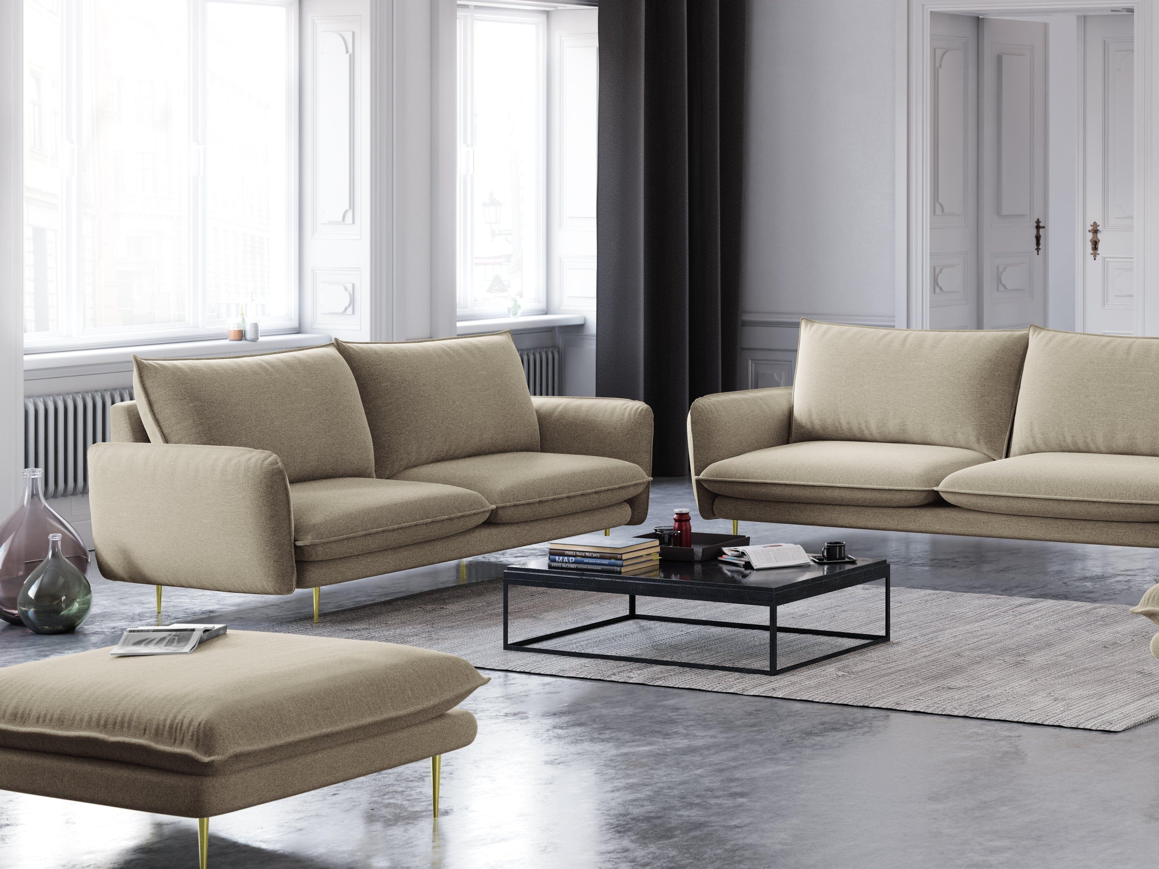 2-seater sofa VIENNA beige with gold base - Eye on Design