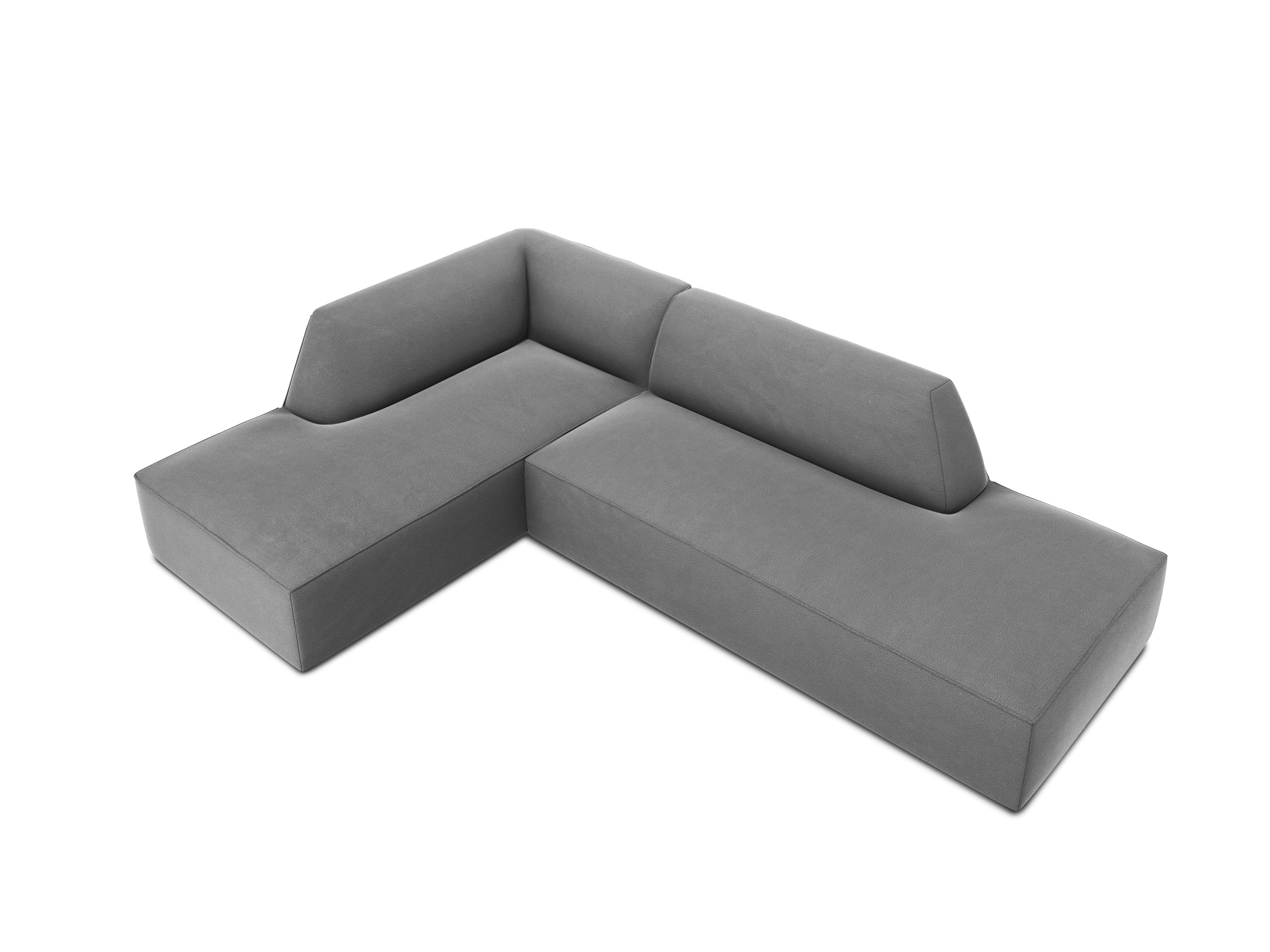 Sofa narożna aksamitna lewostronna RUBY jasnoszary Micadoni    Eye on Design