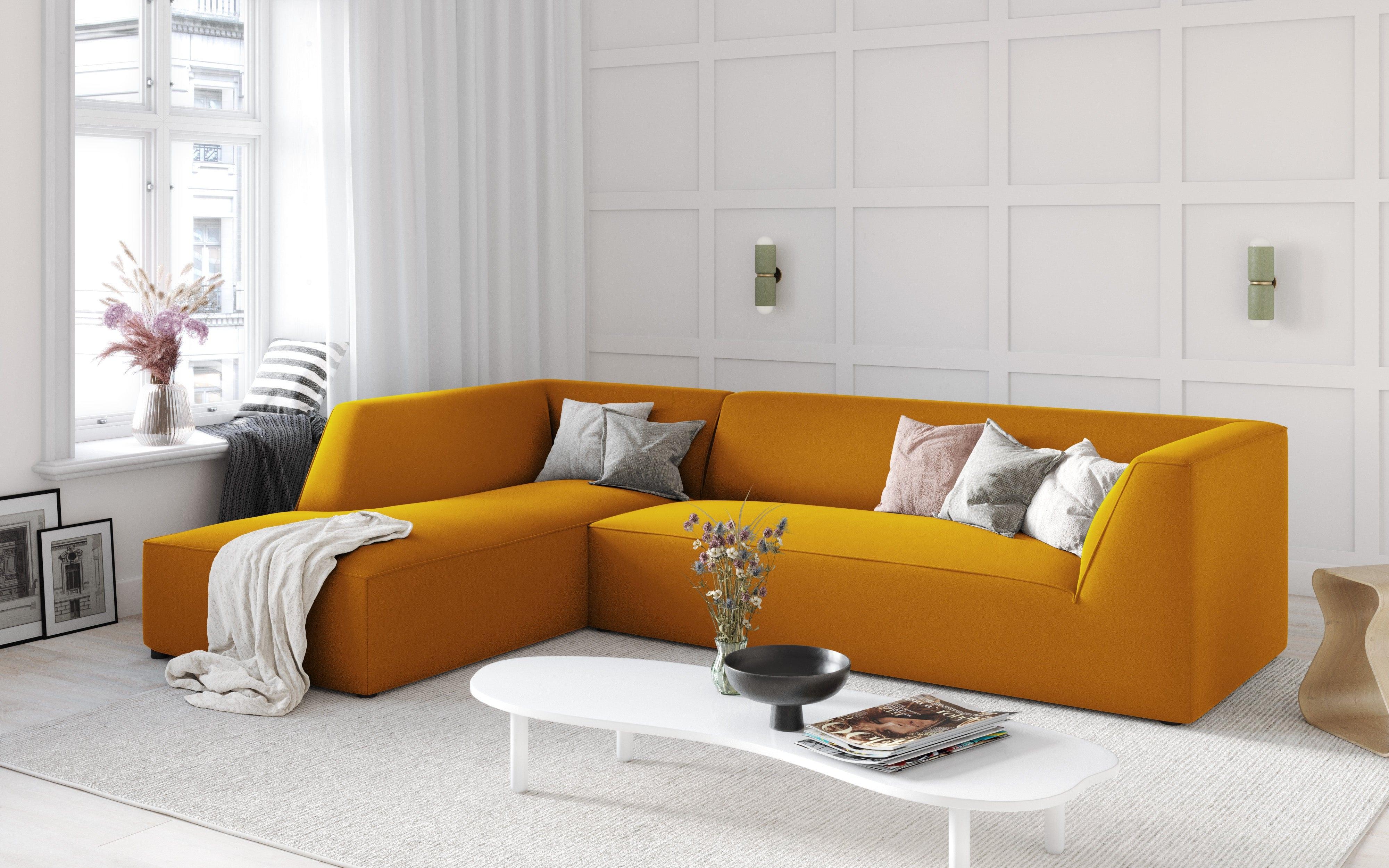 Narożnik aksamitny 4-osobowy lewostronny RUBY żółty Micadoni    Eye on Design