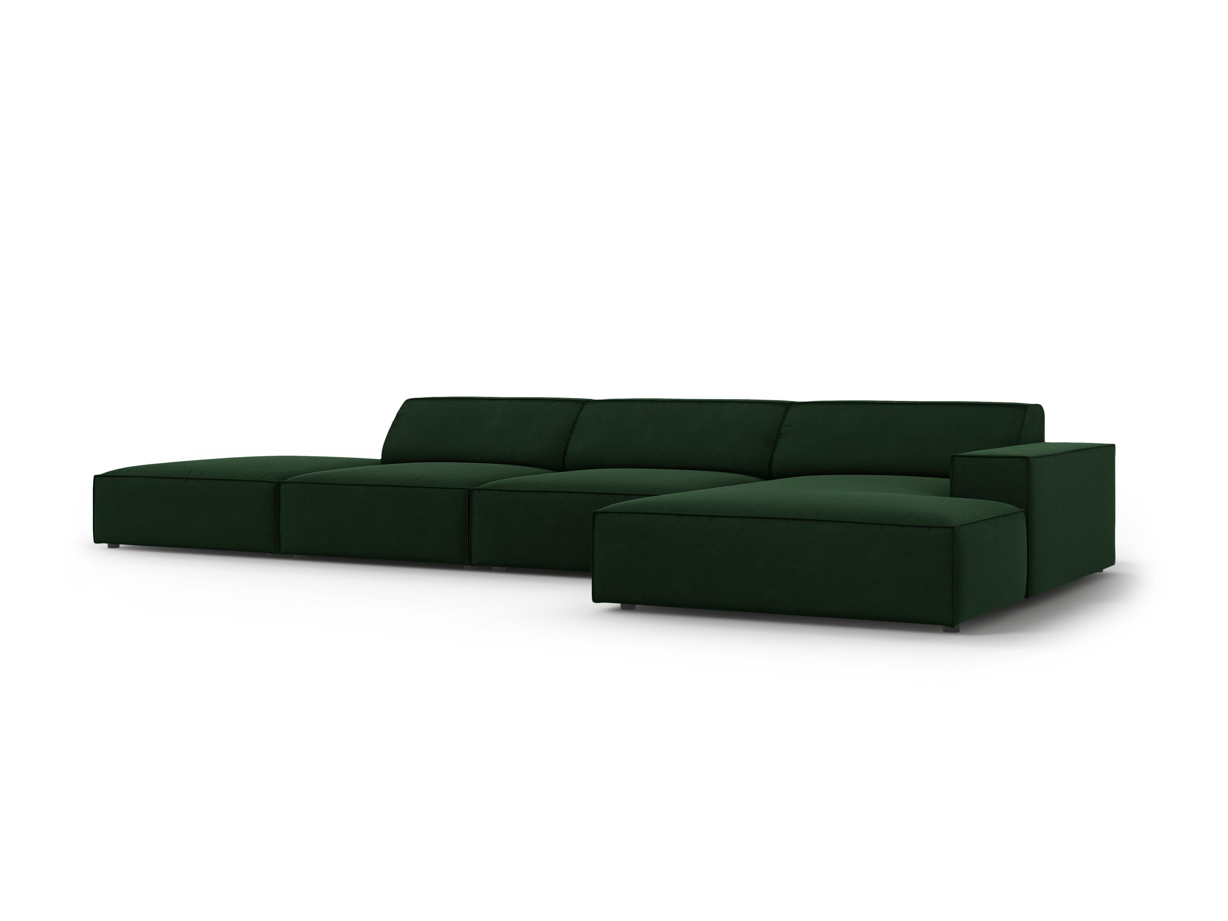 Narożnik aksamitny prawostronny 5-osobowy JODIE butelkowa zieleń Micadoni    Eye on Design