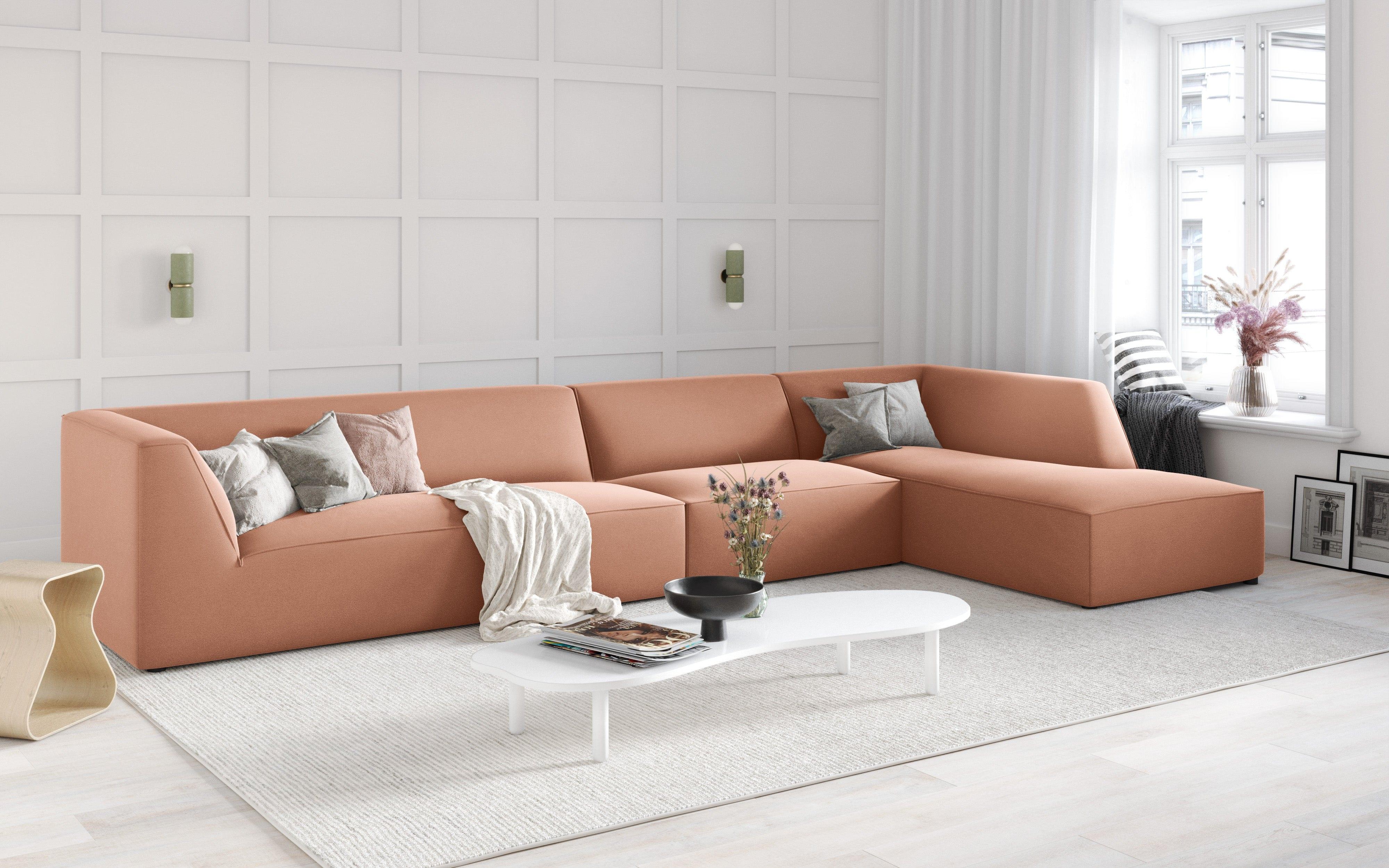 Narożnik aksamitny 5-osobowy prawostronny RUBY łososiowy Micadoni    Eye on Design