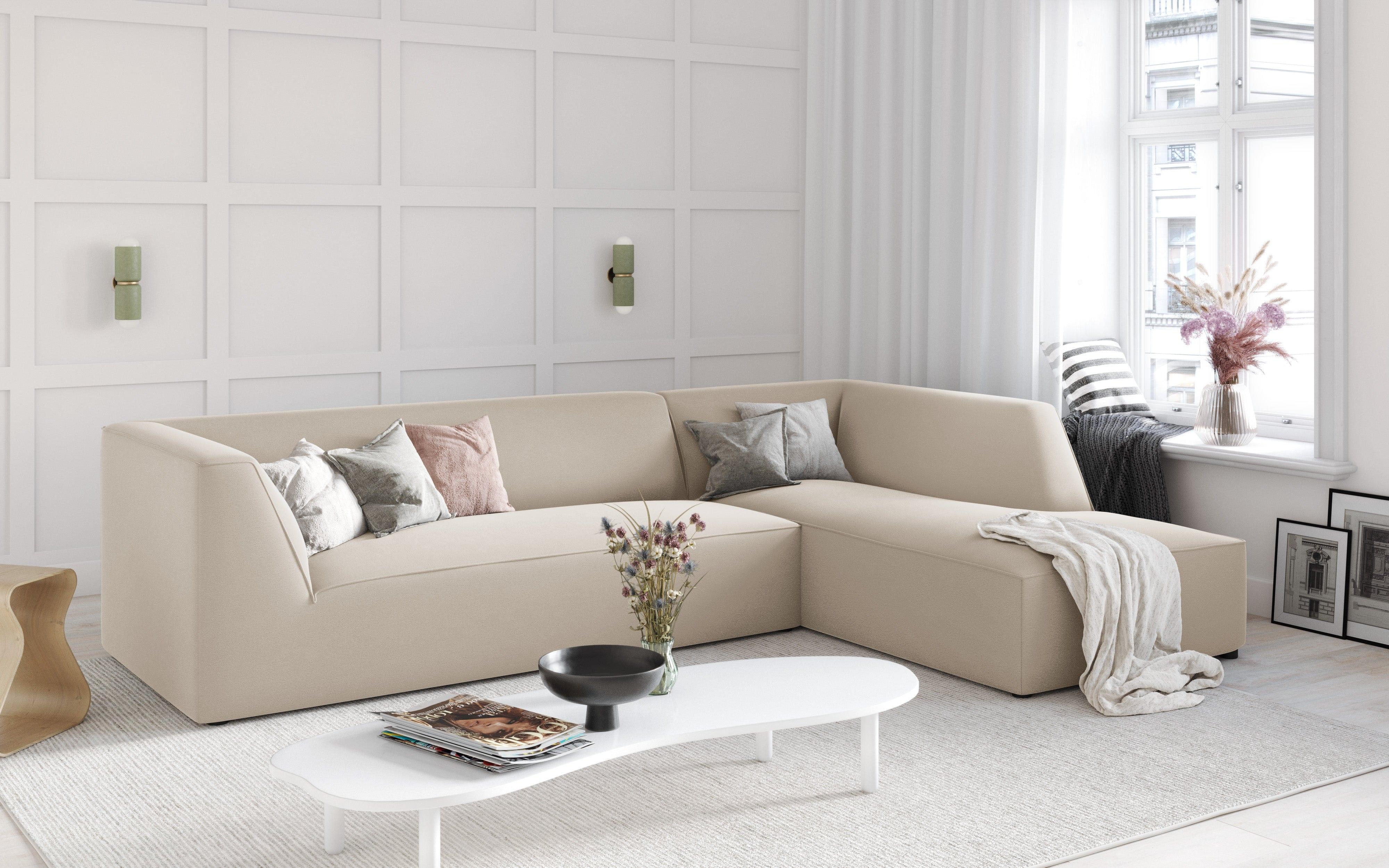 Narożnik aksamitny 4-osobowy prawostronny RUBY beżowy Micadoni    Eye on Design