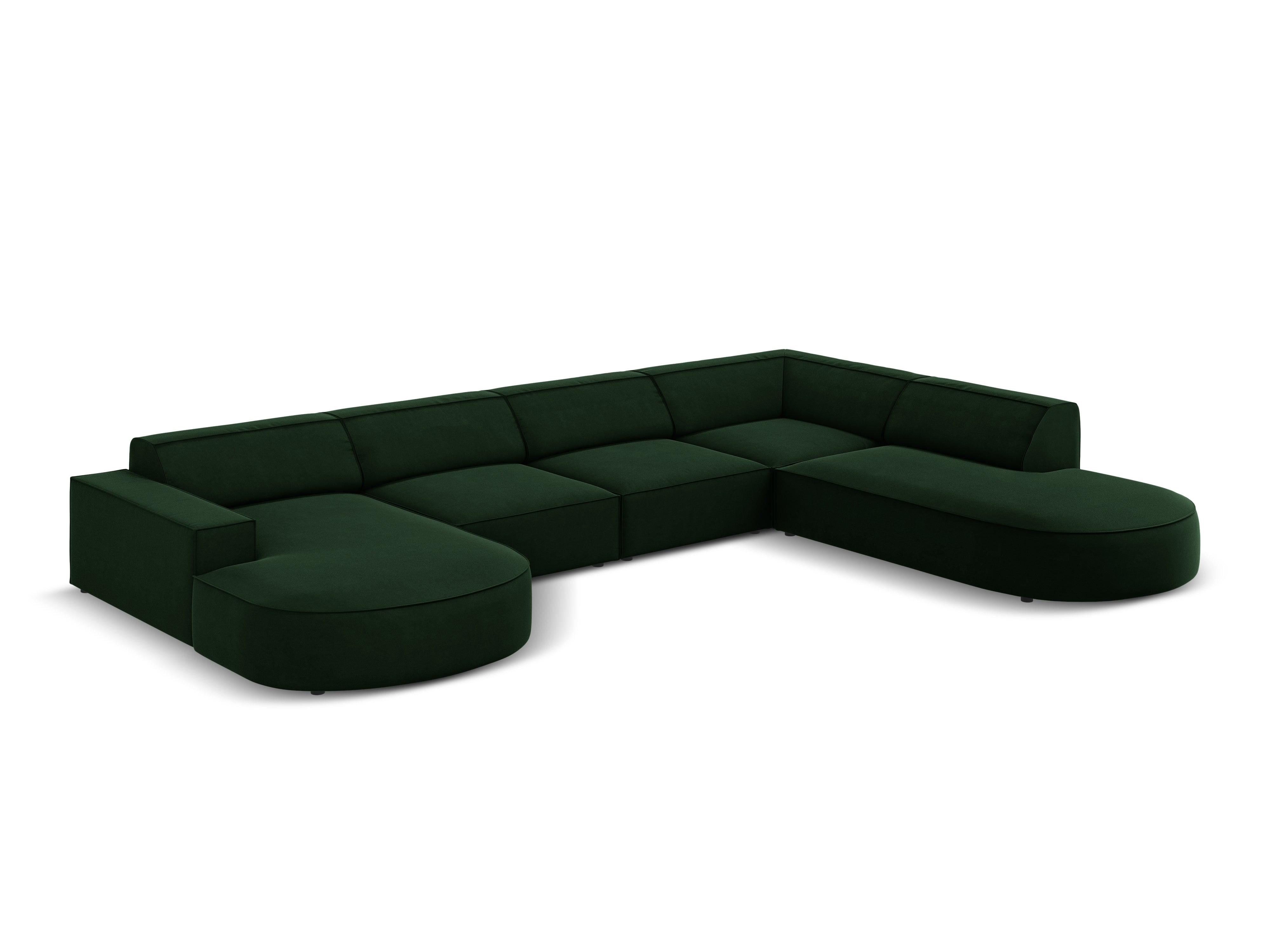 Sofa panoramiczna aksamitna prawostronna okrągła JODIE butelkowa zieleń Micadoni    Eye on Design