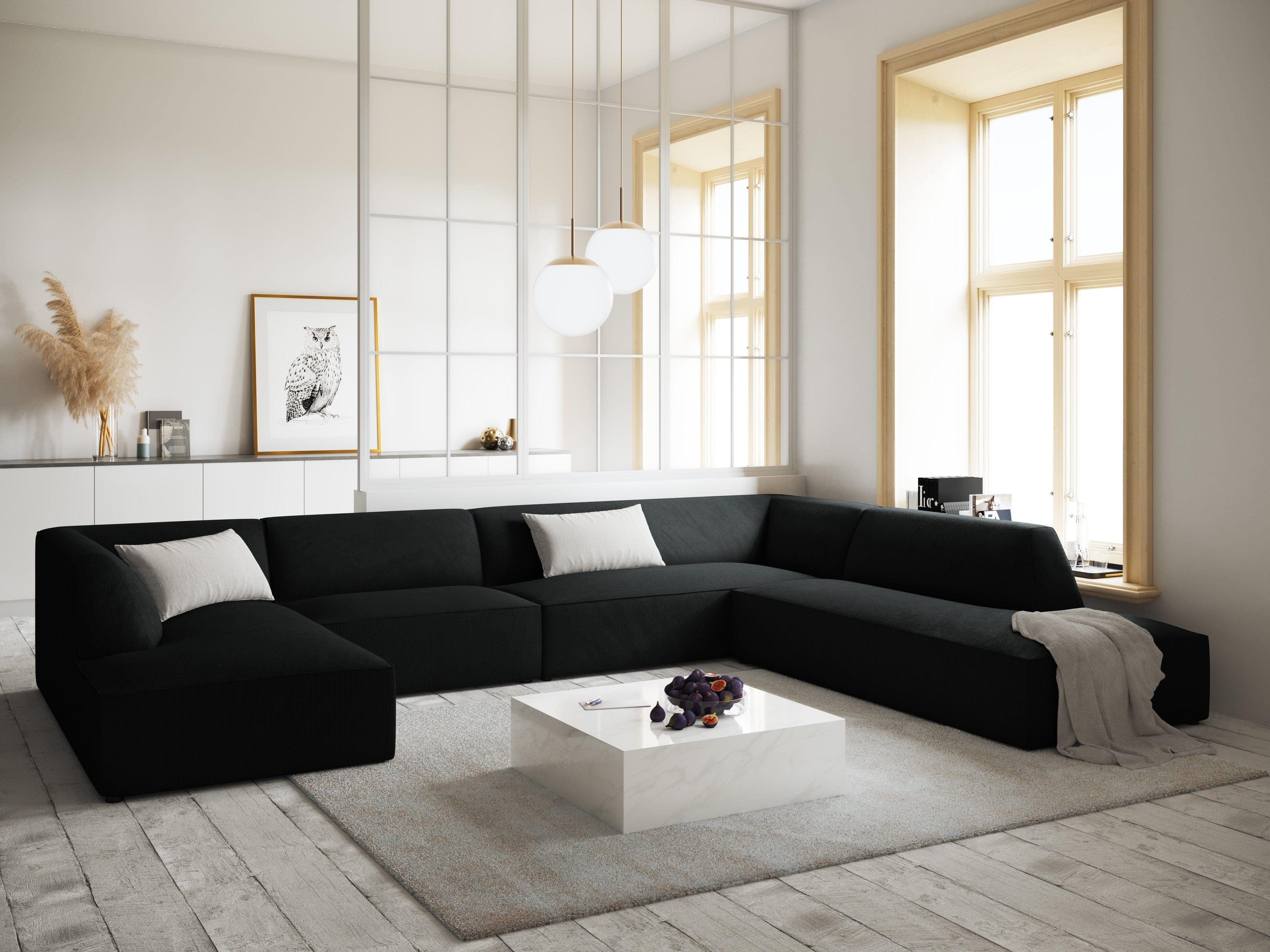 Narożnik w kształcie U sztruksowa prawostronny RUBY czarny Micadoni    Eye on Design