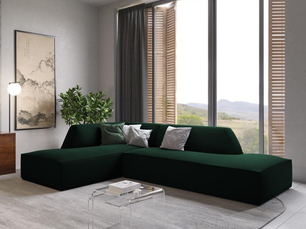 Sofa narożna aksamitna lewostronna RUBY butelkowa zieleń Micadoni    Eye on Design