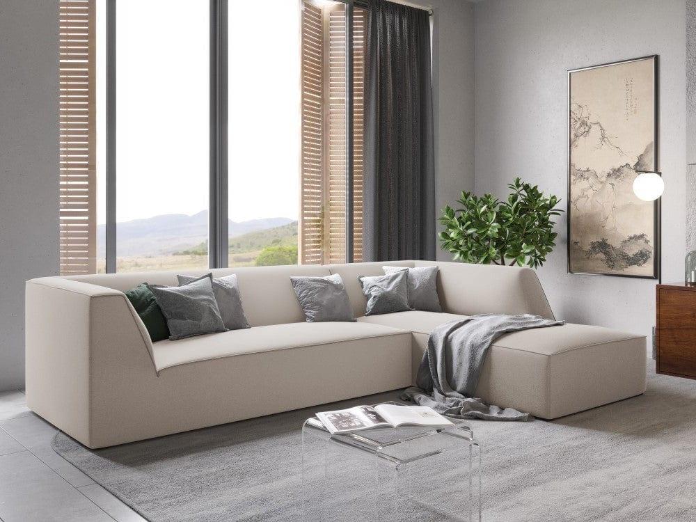 Narożnik aksamitny 4-osobowy prawostronny RUBY beżowy Micadoni    Eye on Design