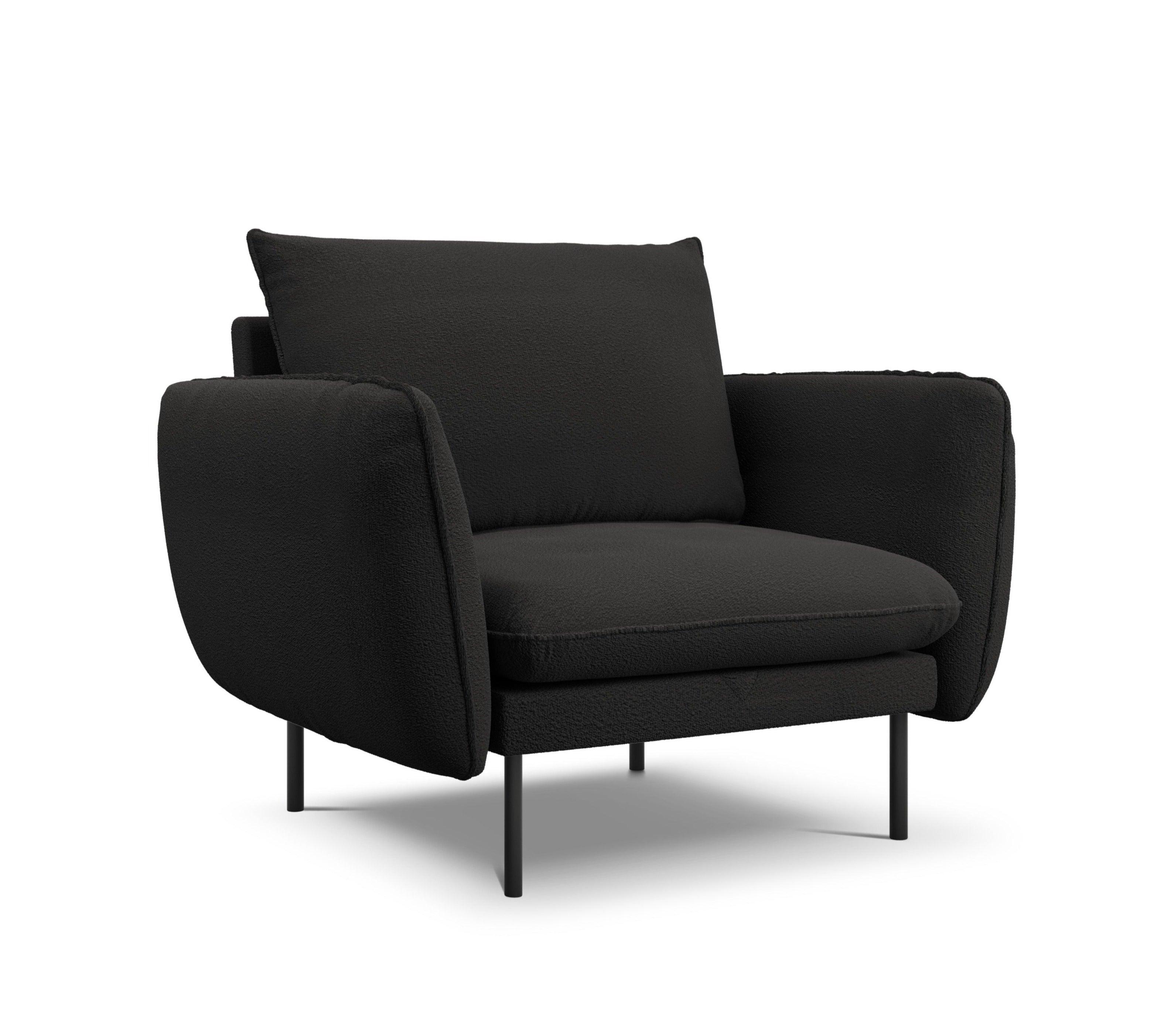 Armchair in boucle fabric VIENNA black with black base - Eye on Design